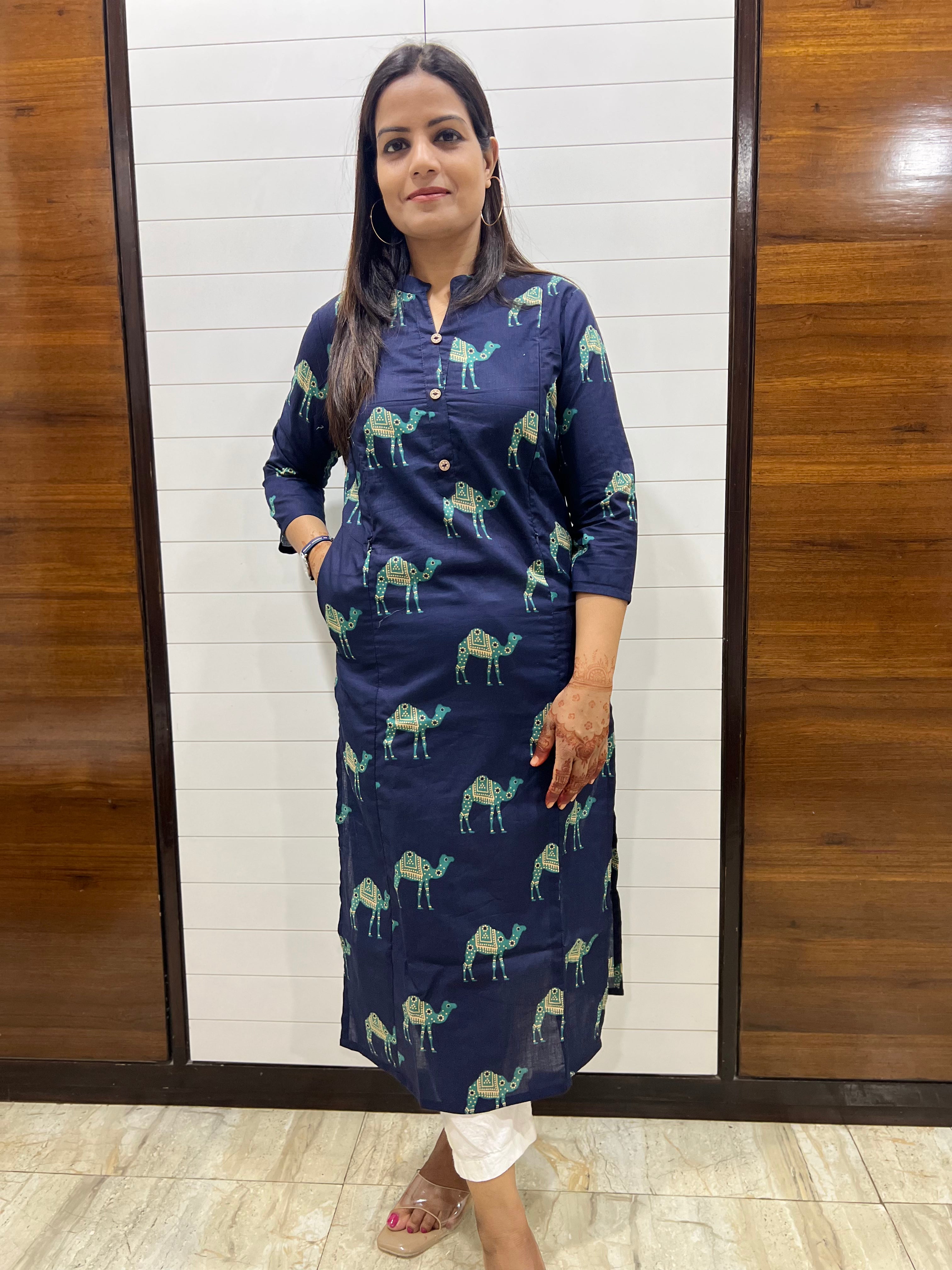 Mumzhug Pure Cotton Camel Print Feeding Kurta