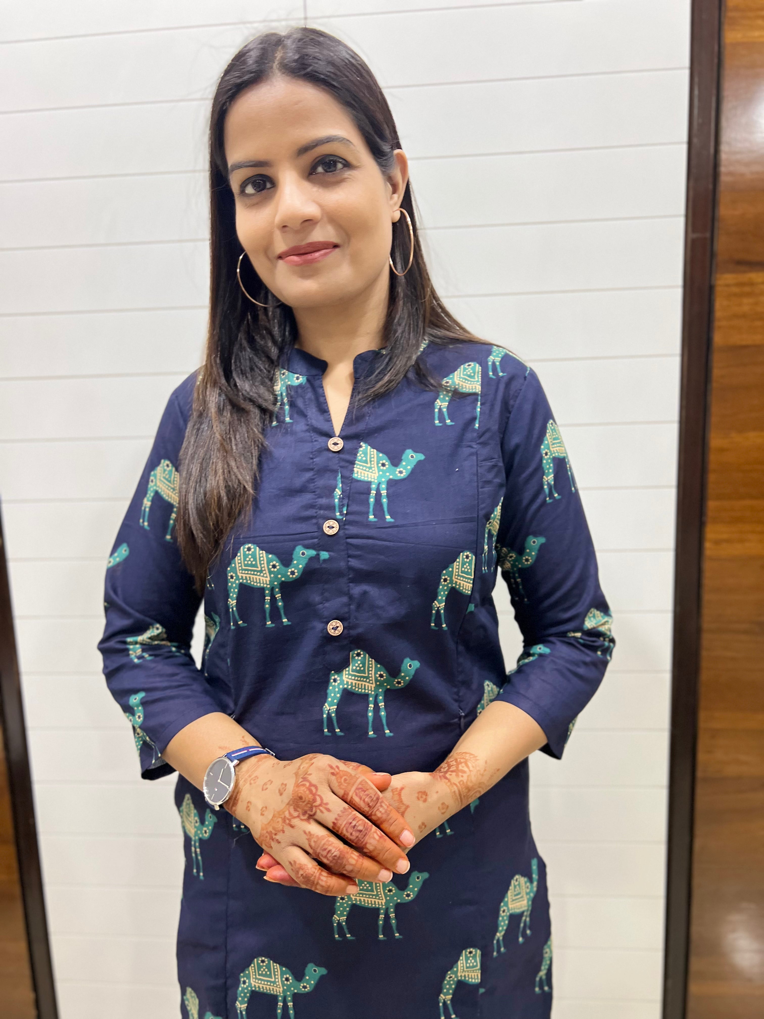 Mumzhug Pure Cotton Camel Print Feeding Kurta