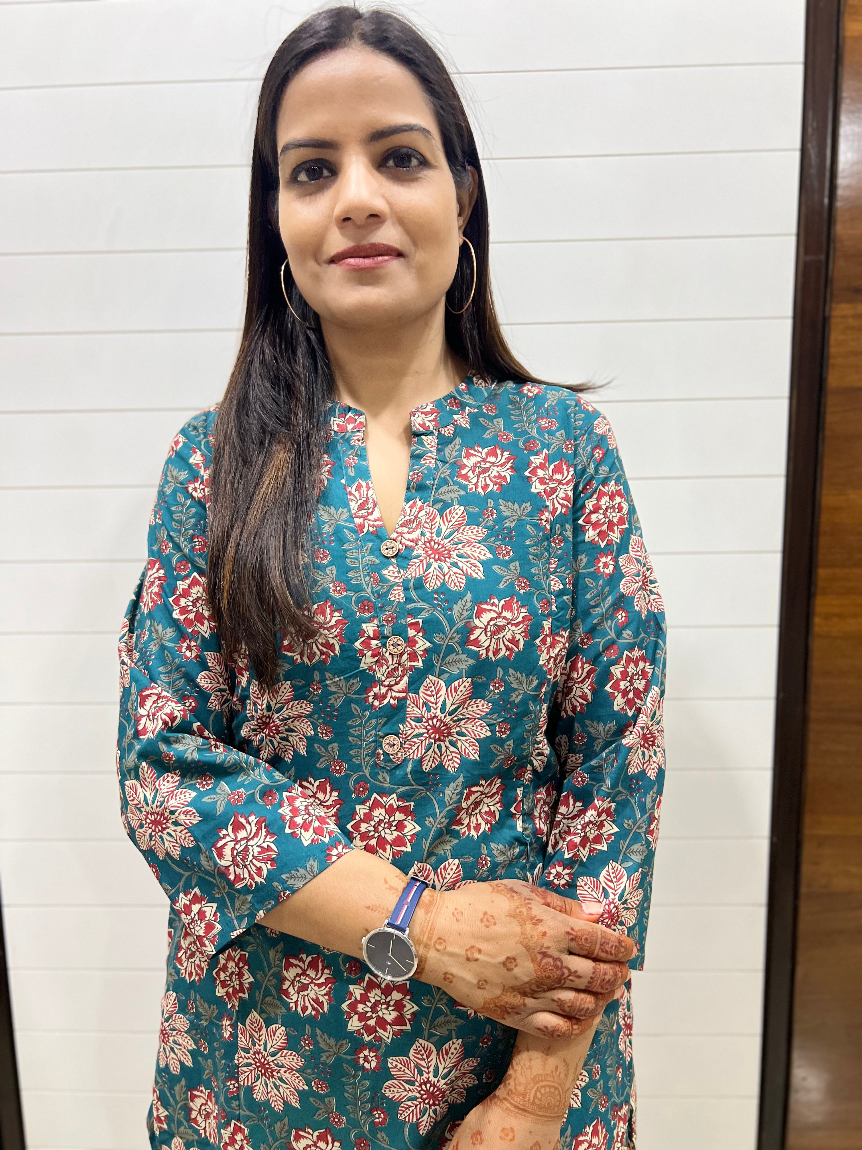 Mumzhug Teal Blue Pure Cotton Printed Feeding Kurta