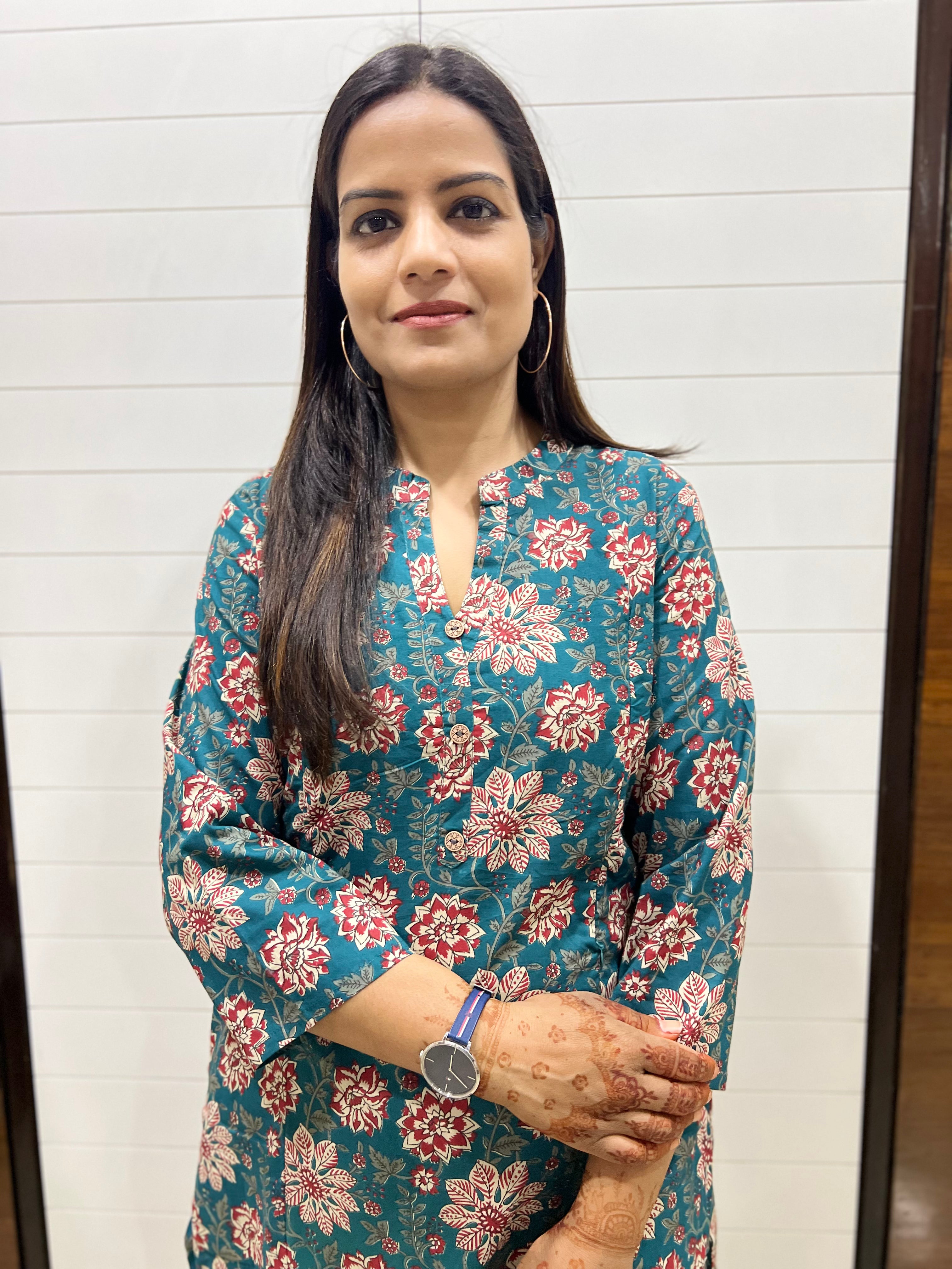 Mumzhug Teal Blue Pure Cotton Printed Feeding Kurta