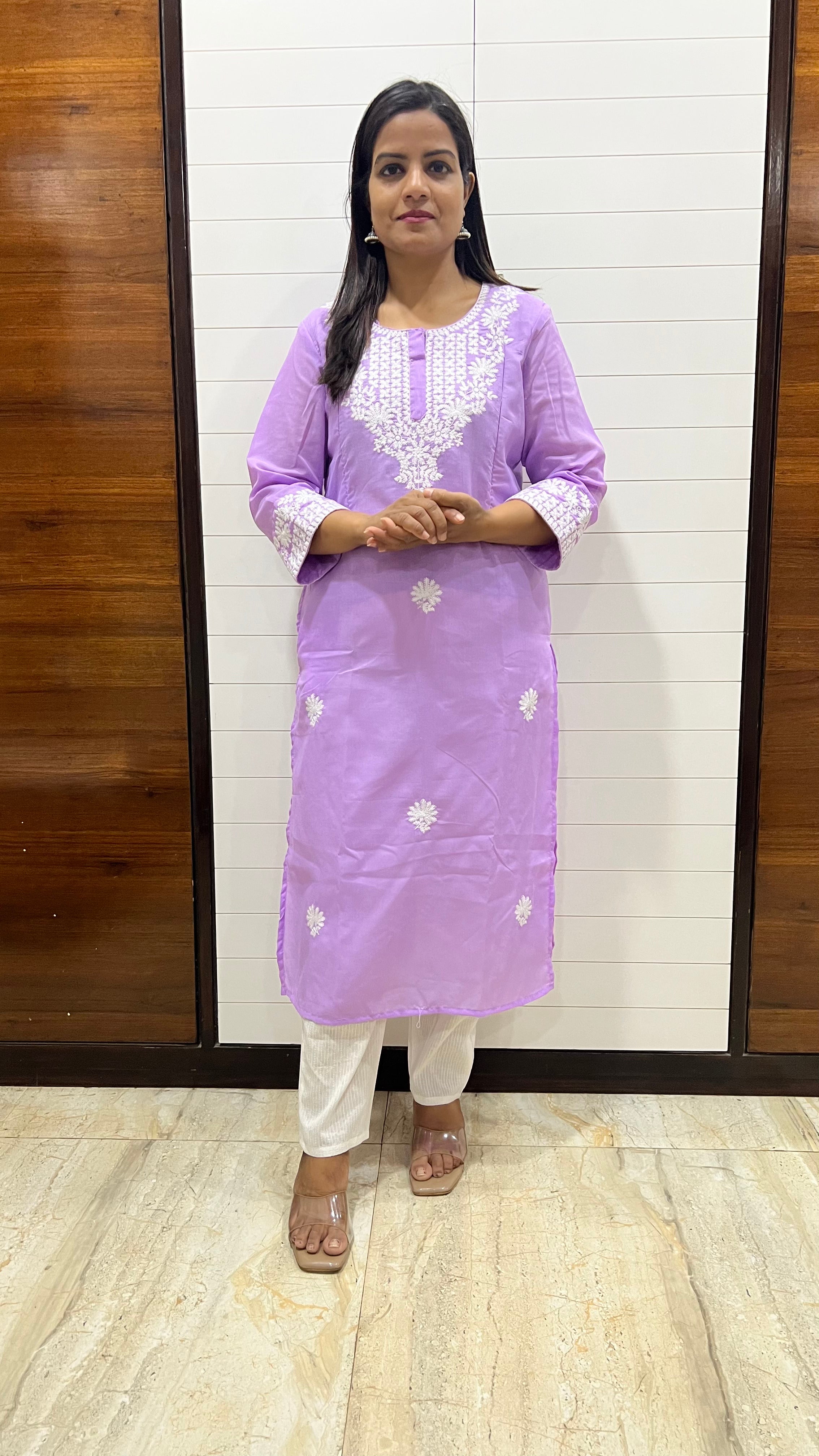 MUMZHUG Blend Cotton Embroidered Feeding Kurta with Attached Lining – Lavender Maternity & Nursing Kurta for Women