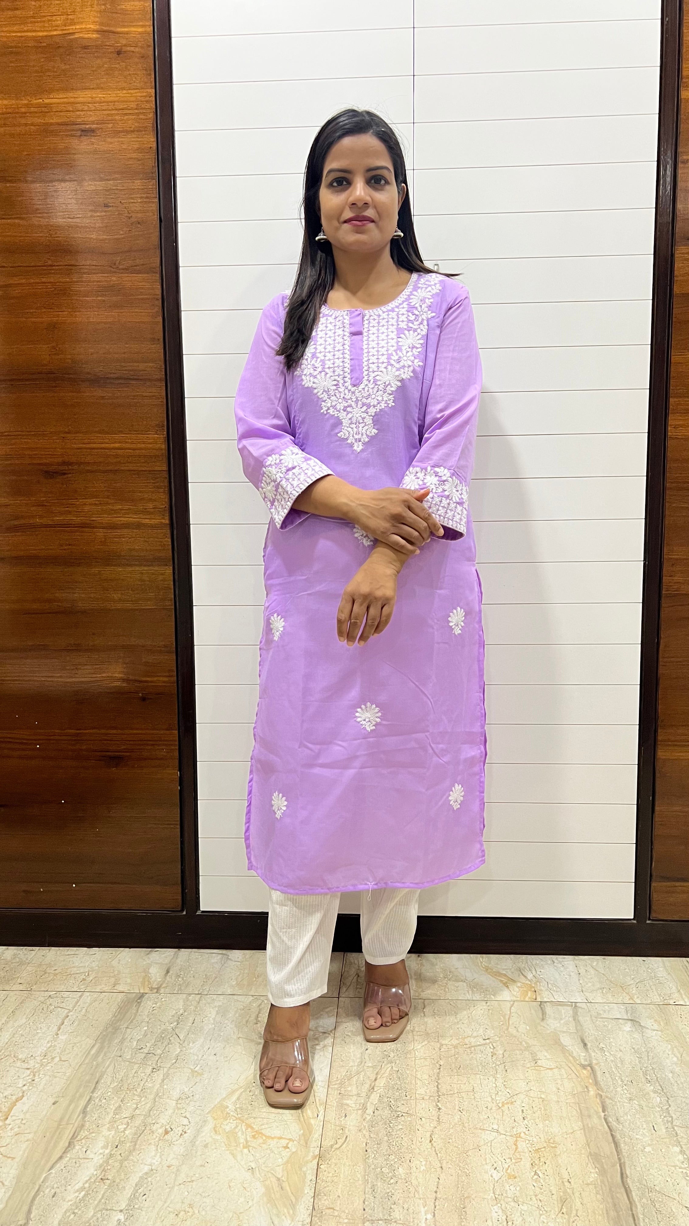MUMZHUG Blend Cotton Embroidered Feeding Kurta with Attached Lining – Lavender Maternity & Nursing Kurta for Women