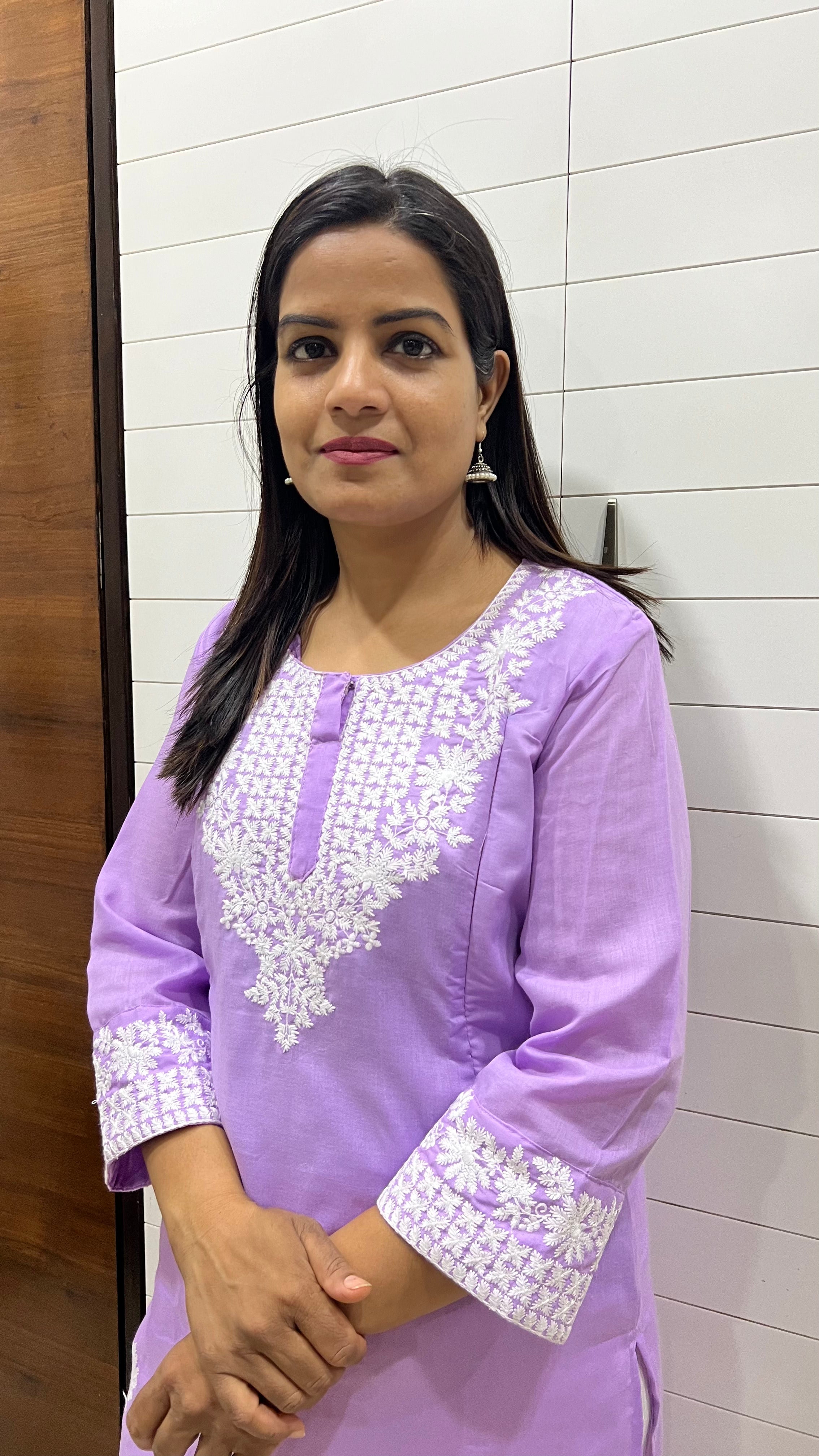 MUMZHUG Blend Cotton Embroidered Feeding Kurta with Attached Lining – Lavender Maternity & Nursing Kurta for Women