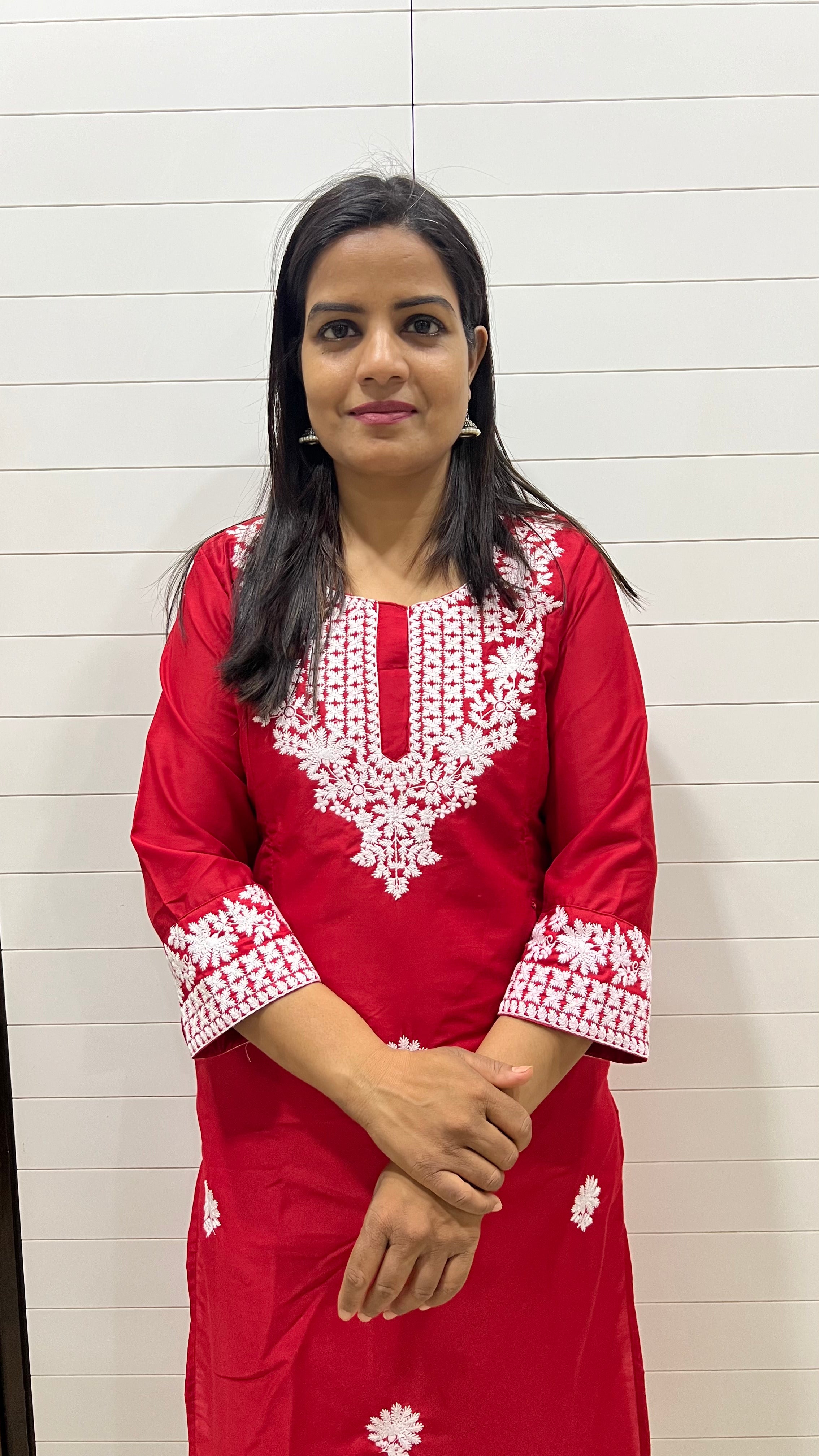 MUMZHUG Maslin Silk Embroidered Feeding Kurta with Attached Lining – Red Maternity & Nursing Kurta for Women