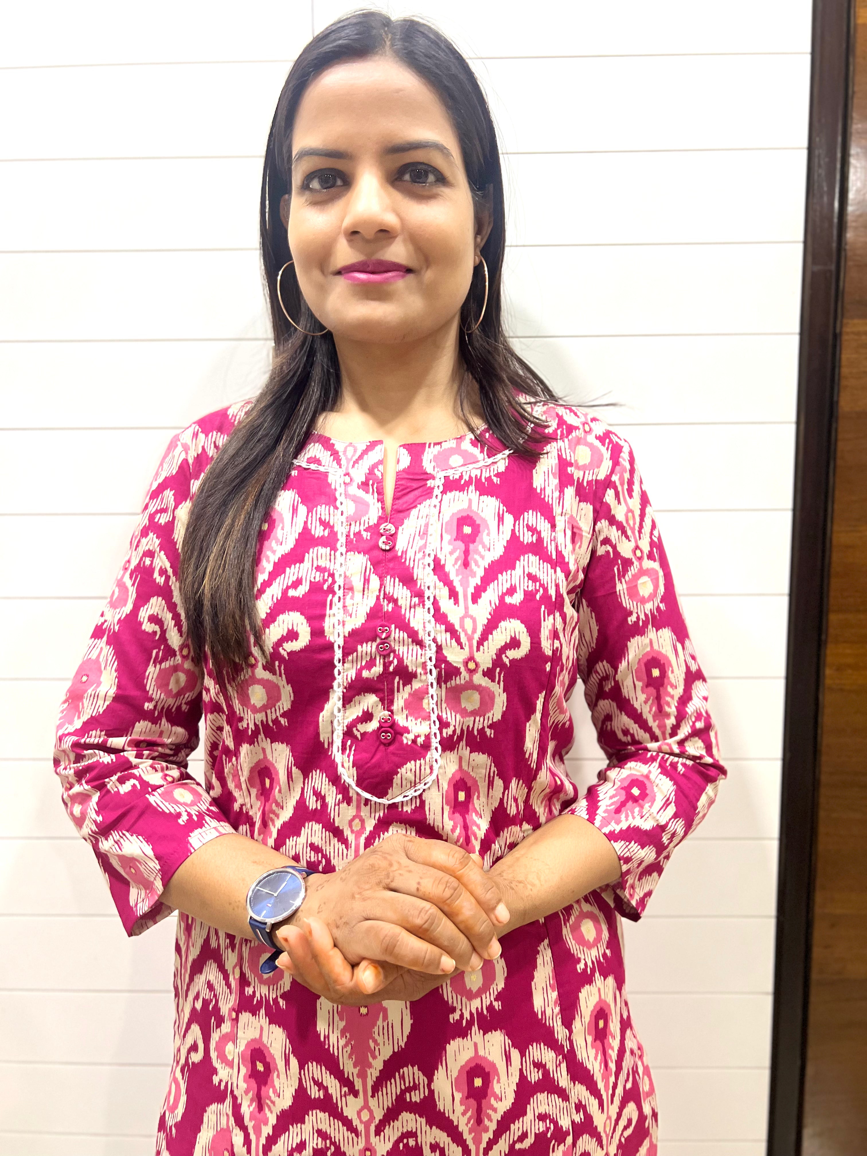 Mumzhug Pink Colored Ikkat Print Pure Cotton Feeding Kurta