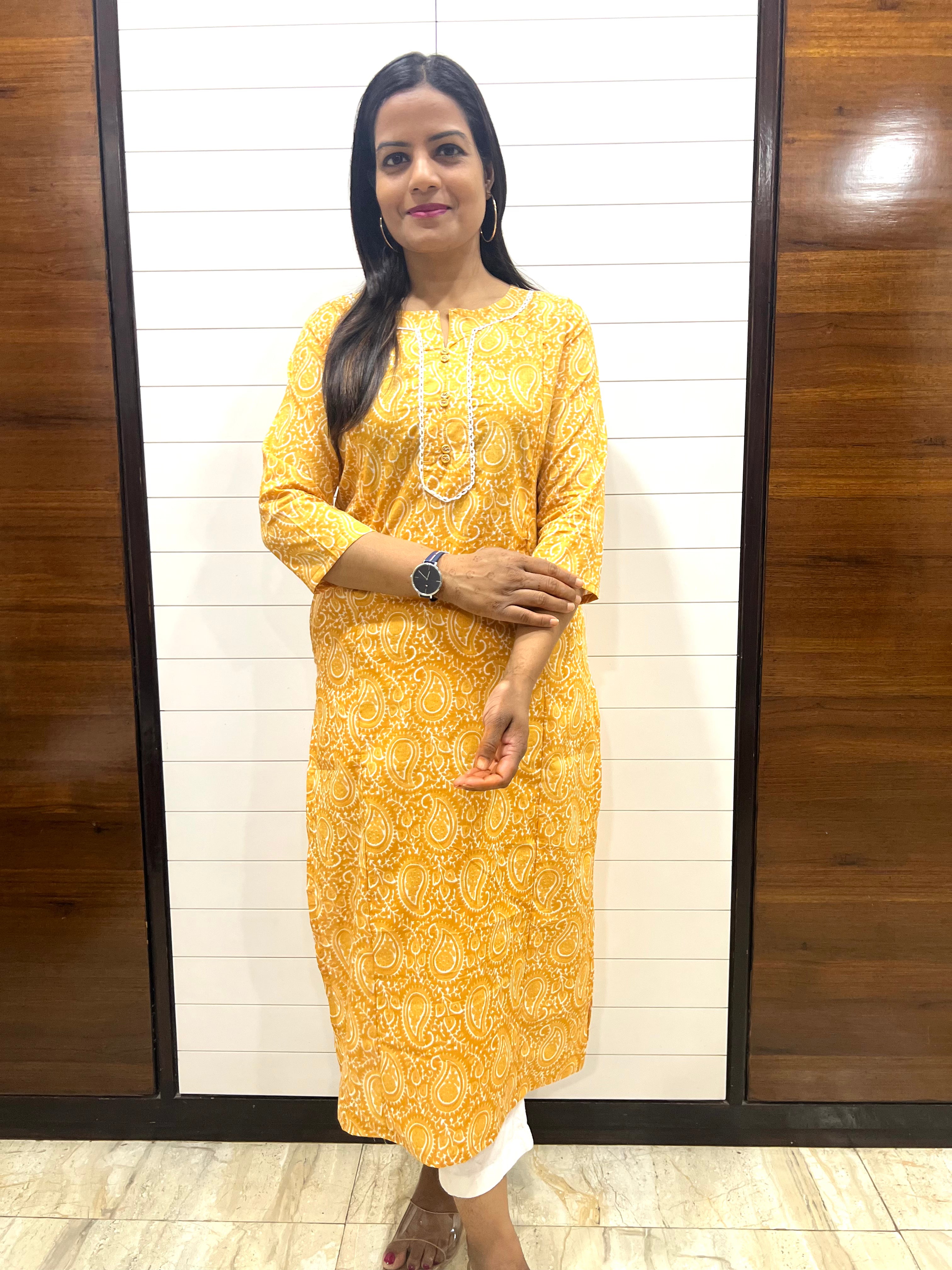 Mumzhug Yellow Colored Pure Cotton Feeding Kurta