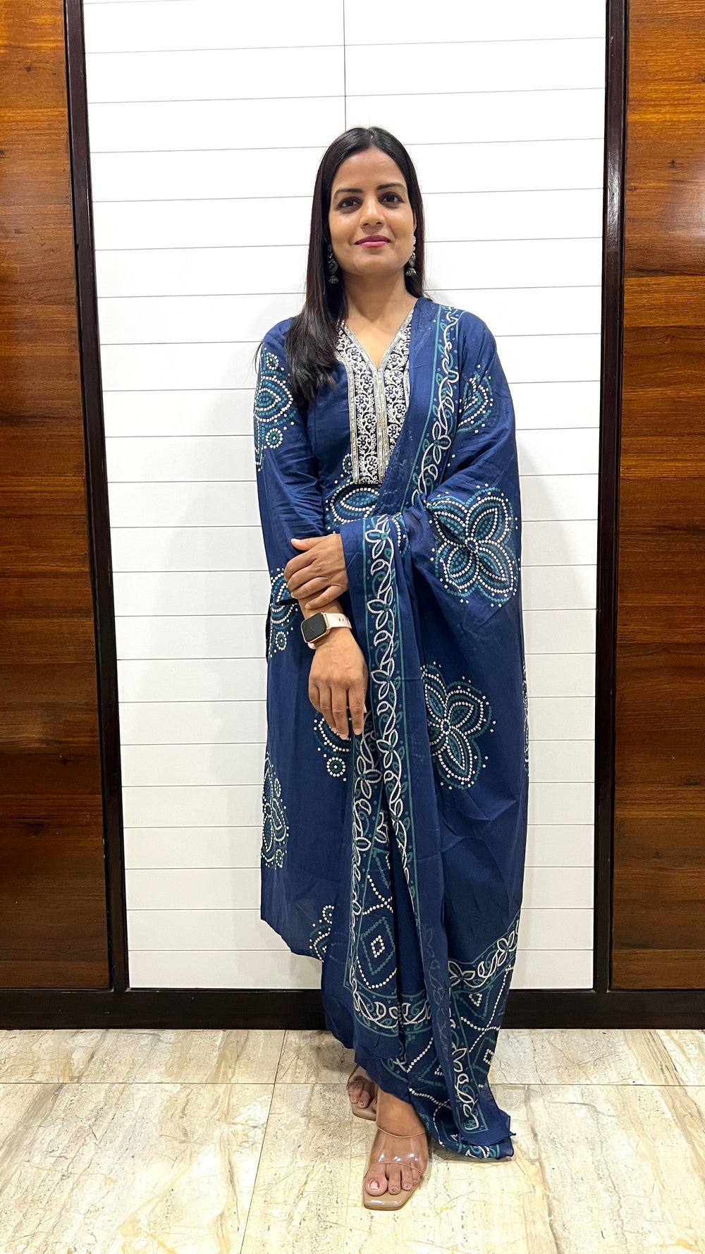MUMZHUG Pure Cotton Blue Bandhej Print Feeding Embroidered Kurta Pant with Dupatta Set | Maternity & Nursing Ethnic Wear for Women