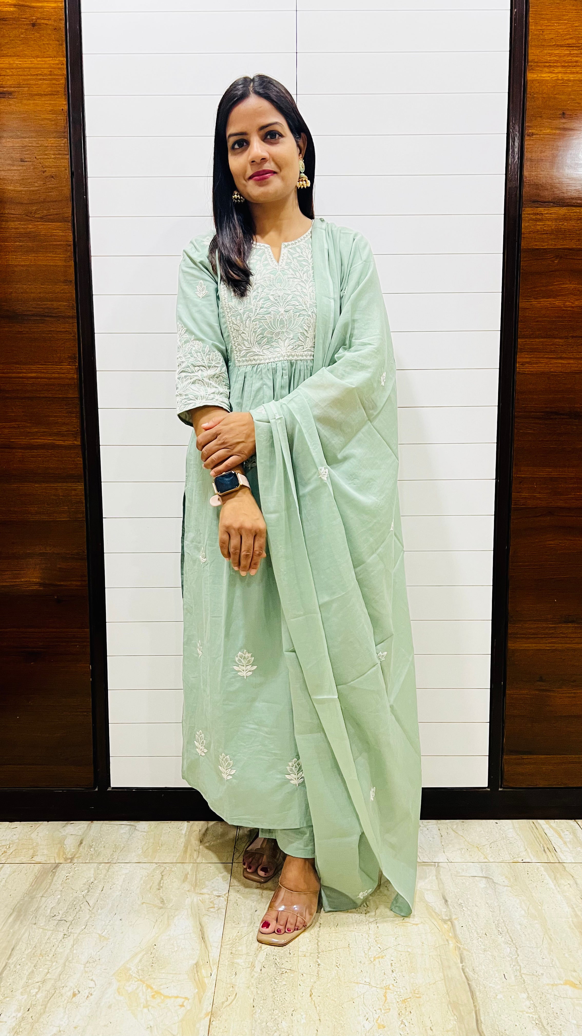 MUMZHUG Pure Cotton Aqua Embroidered Feeding & Maternity Kurta Pant with Dupatta Set | Soft Cotton Nursing Ethnic Wear for Women