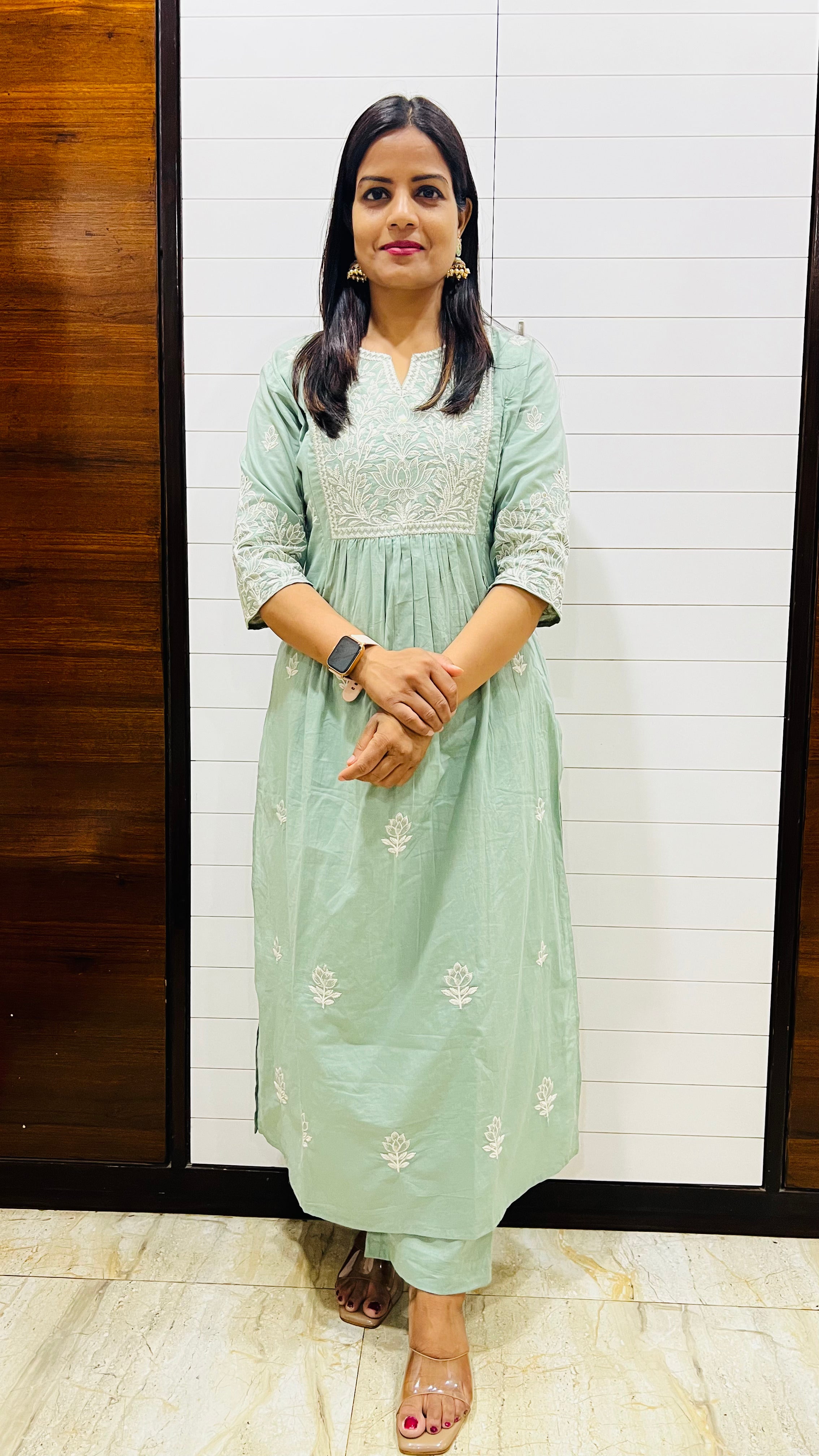 MUMZHUG Pure Cotton Aqua Embroidered Feeding & Maternity Kurta Pant with Dupatta Set | Soft Cotton Nursing Ethnic Wear for Women