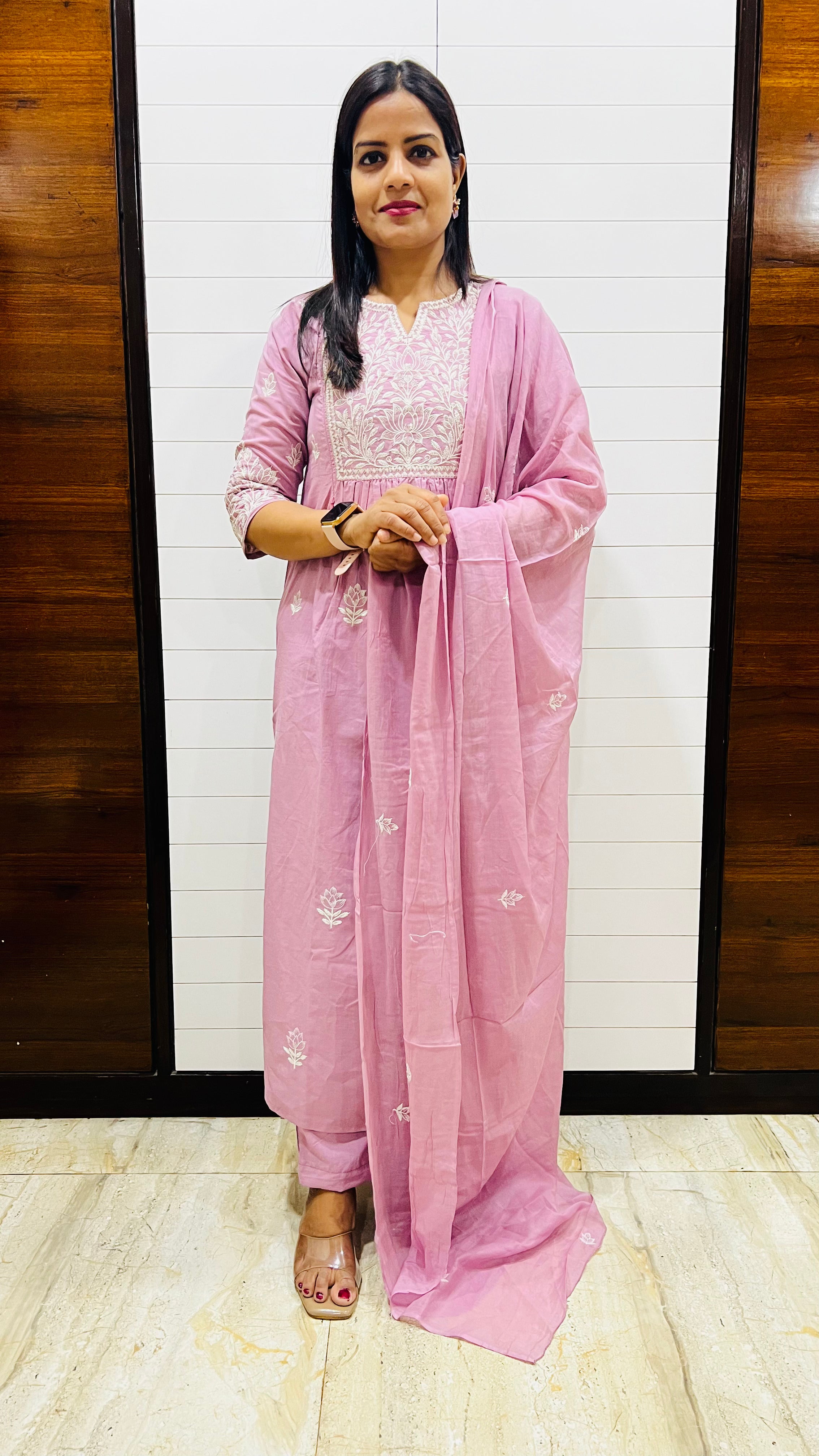 MUMZHUG Pure Cotton Lavender Feeding & Maternity Embroidered Kurta Pant with Dupatta Set | Soft Cotton Nursing Ethnic Wear for Women