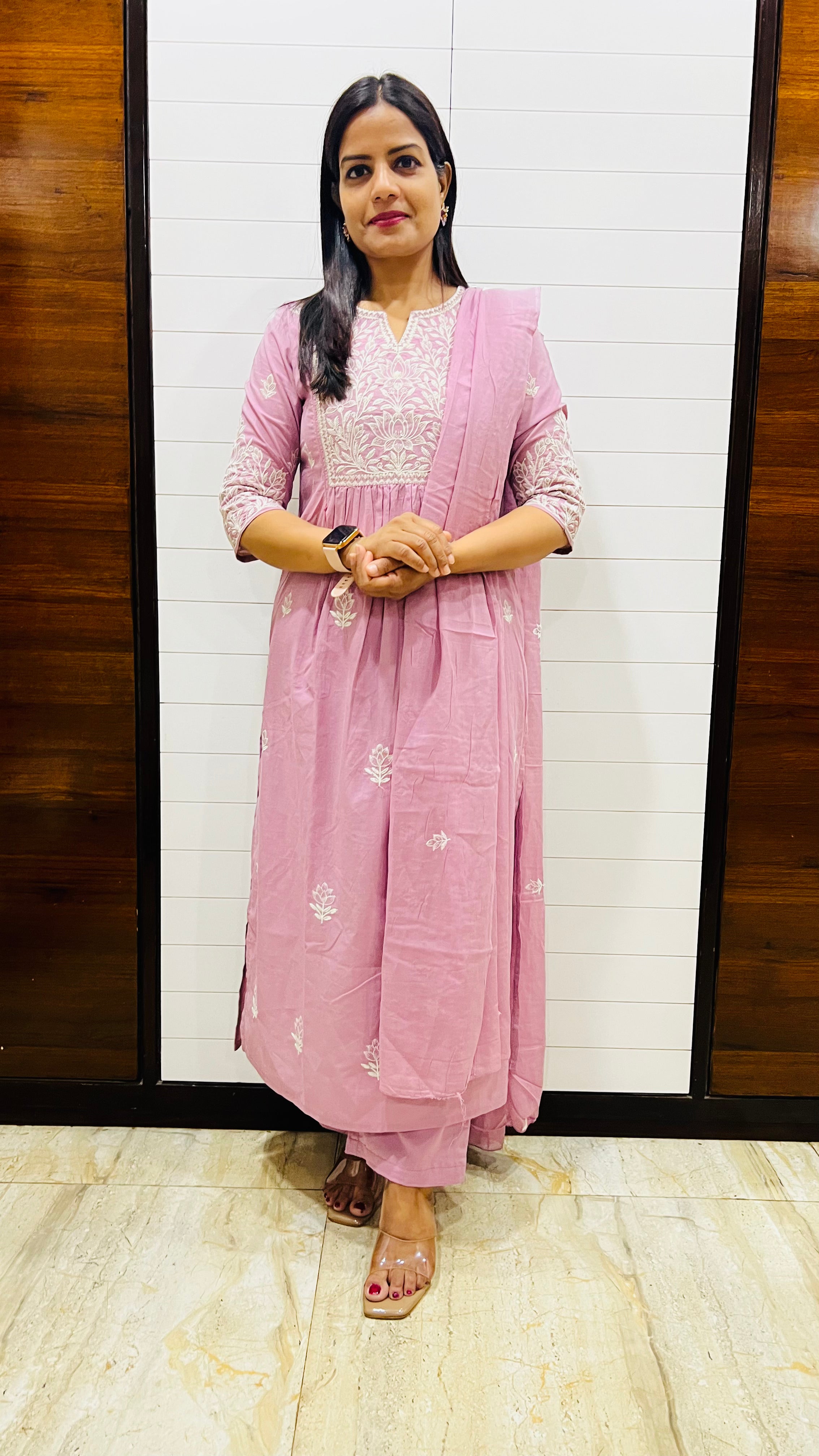MUMZHUG Pure Cotton Lavender Feeding & Maternity Embroidered Kurta Pant with Dupatta Set | Soft Cotton Nursing Ethnic Wear for Women