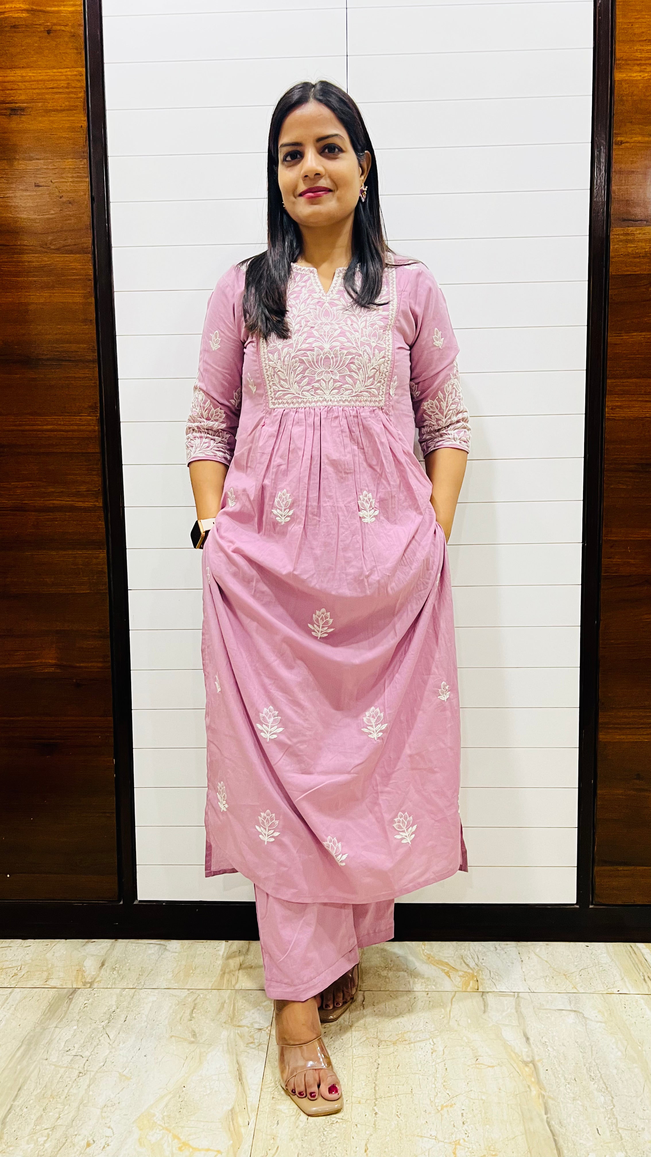 MUMZHUG Pure Cotton Lavender Feeding & Maternity Embroidered Kurta Pant with Dupatta Set | Soft Cotton Nursing Ethnic Wear for Women