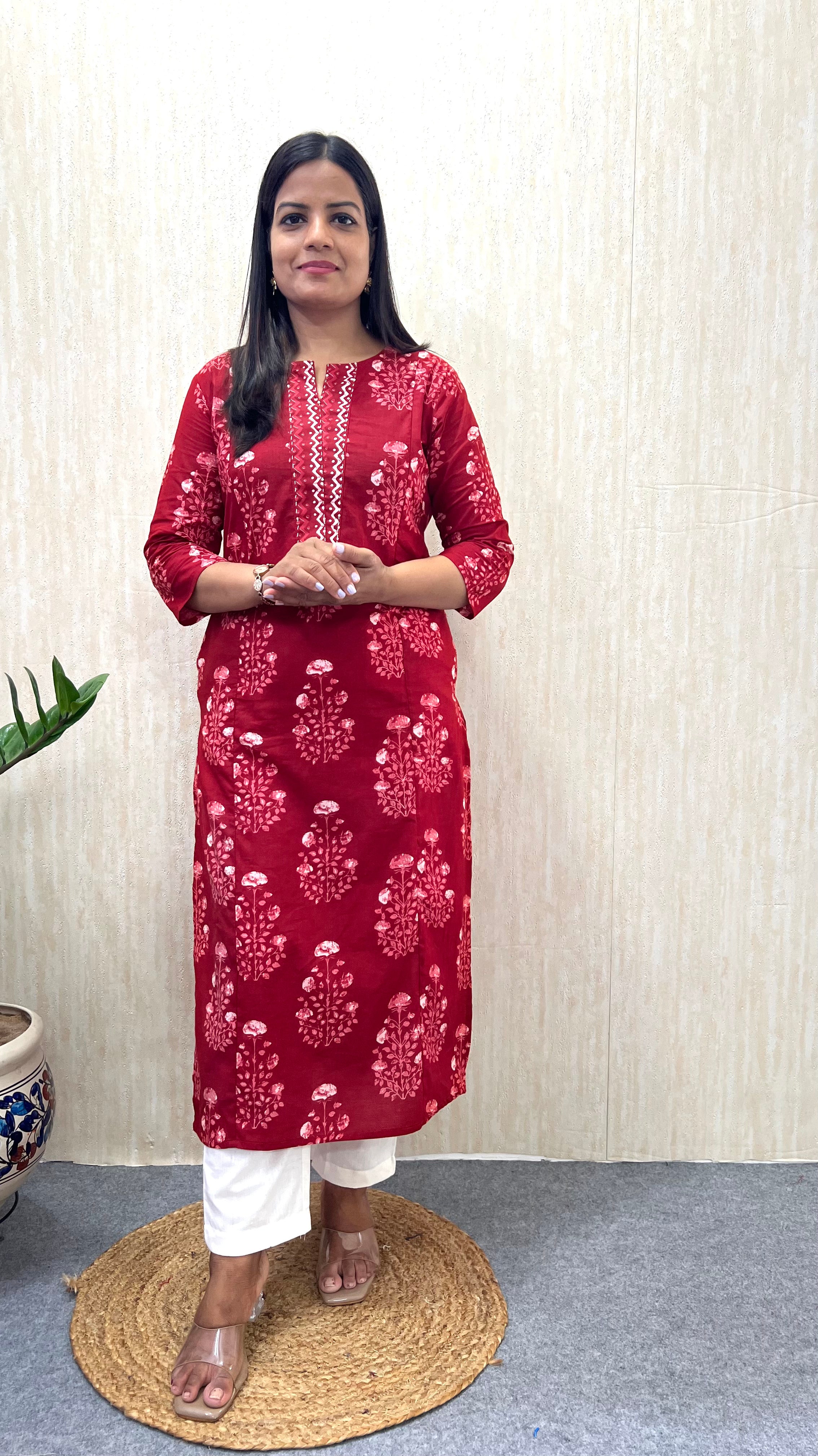 MUMZHUG Pure Cotton Jaipuri Print Feeding Kurta – Red Floral | Maternity & Nursing Wear