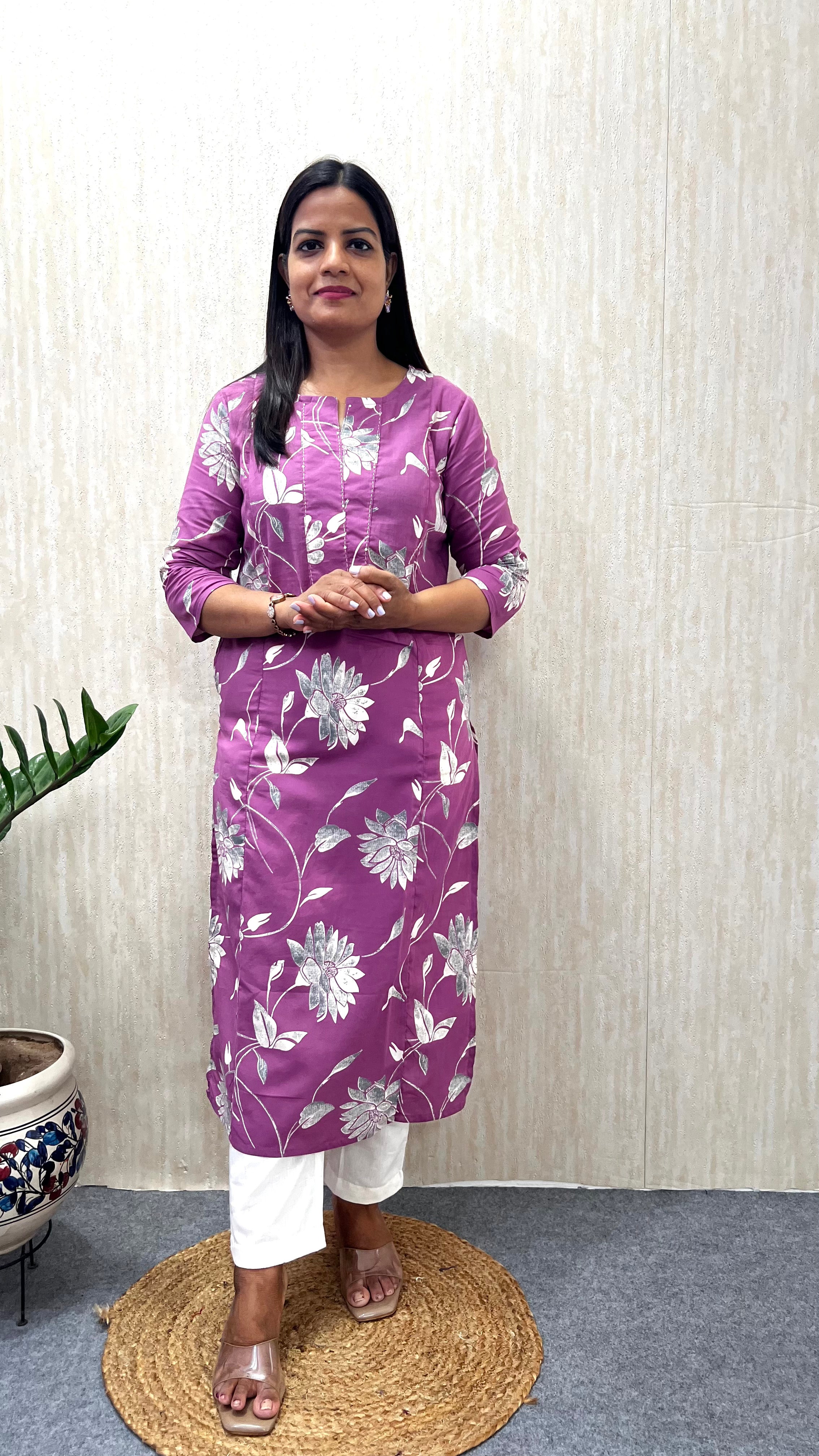 MUMZHUG Pure Cotton Jaipuri Print Feeding Kurta – Lavender Floral | Maternity & Nursing Wear