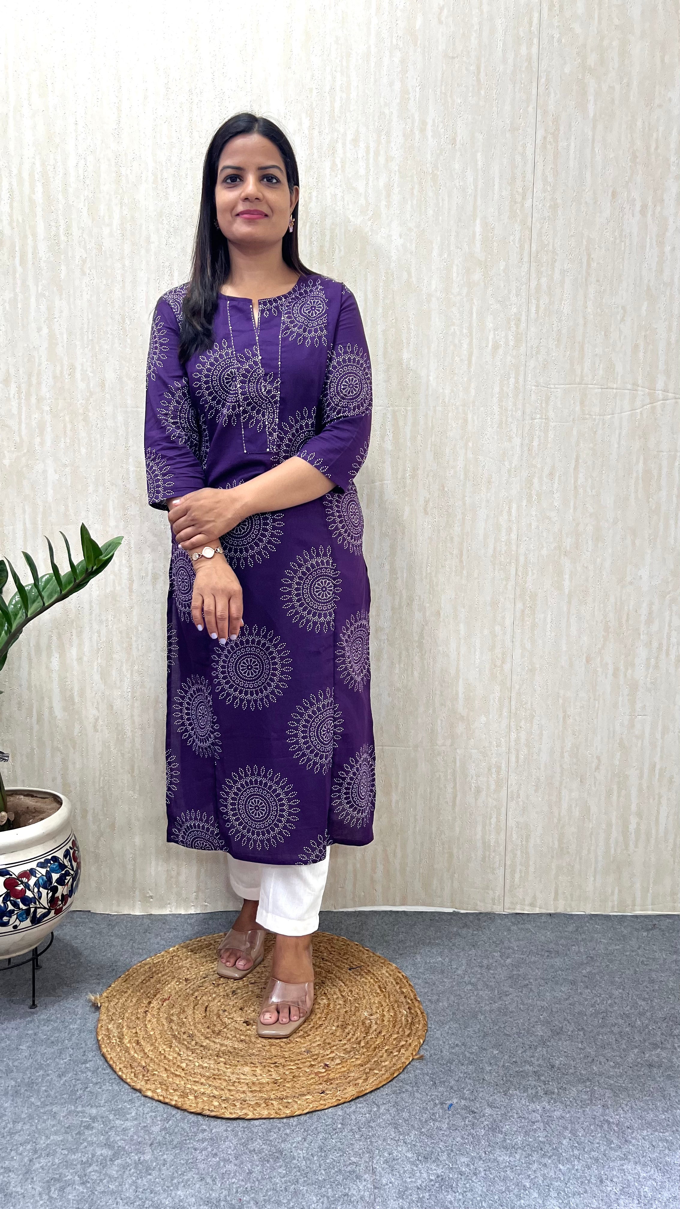 MUMZHUG Pure Cotton Jaipuri Print Feeding Kurta – Royal Purple | Maternity & Nursing Wear