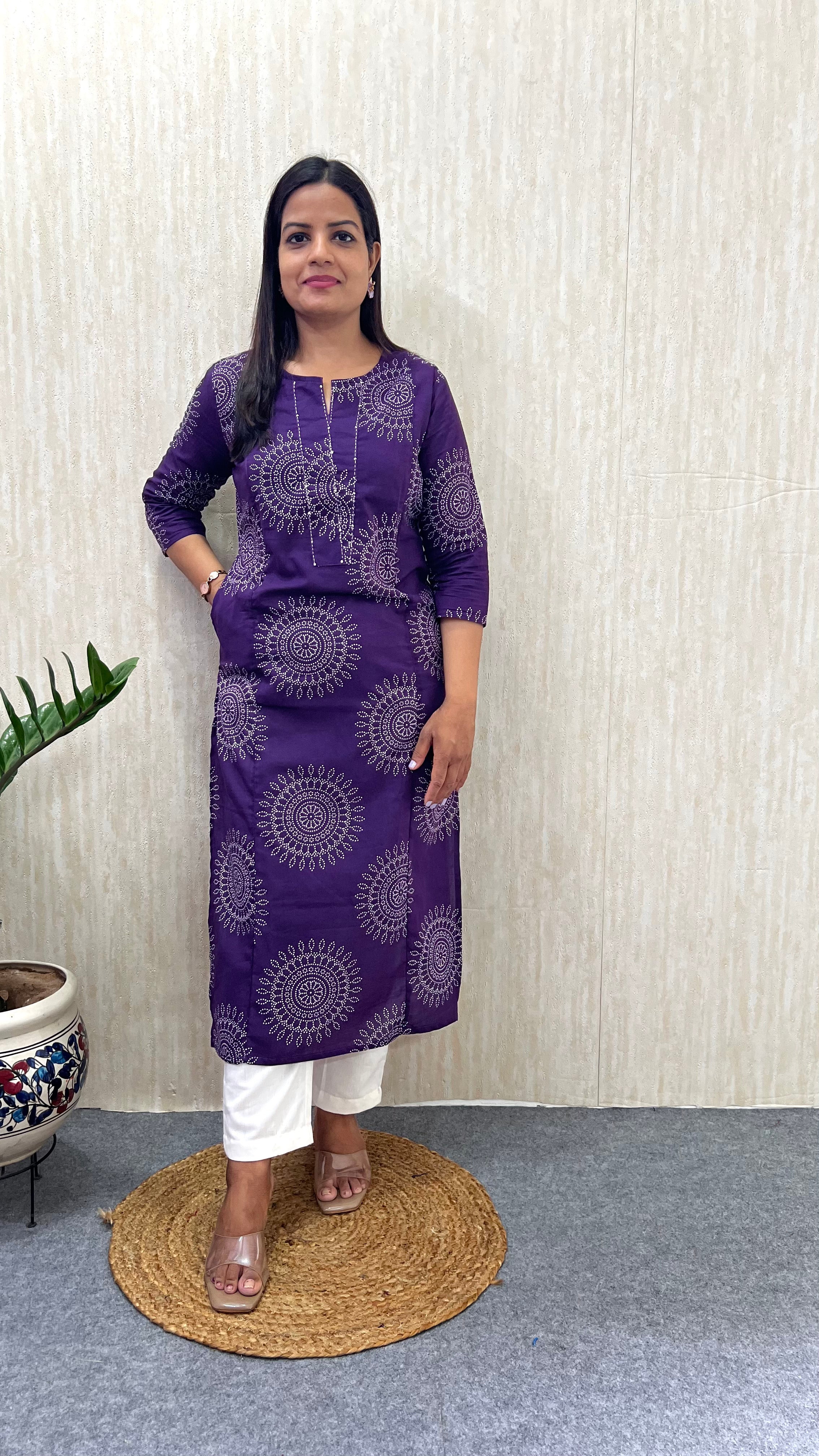 MUMZHUG Pure Cotton Jaipuri Print Feeding Kurta – Royal Purple | Maternity & Nursing Wear