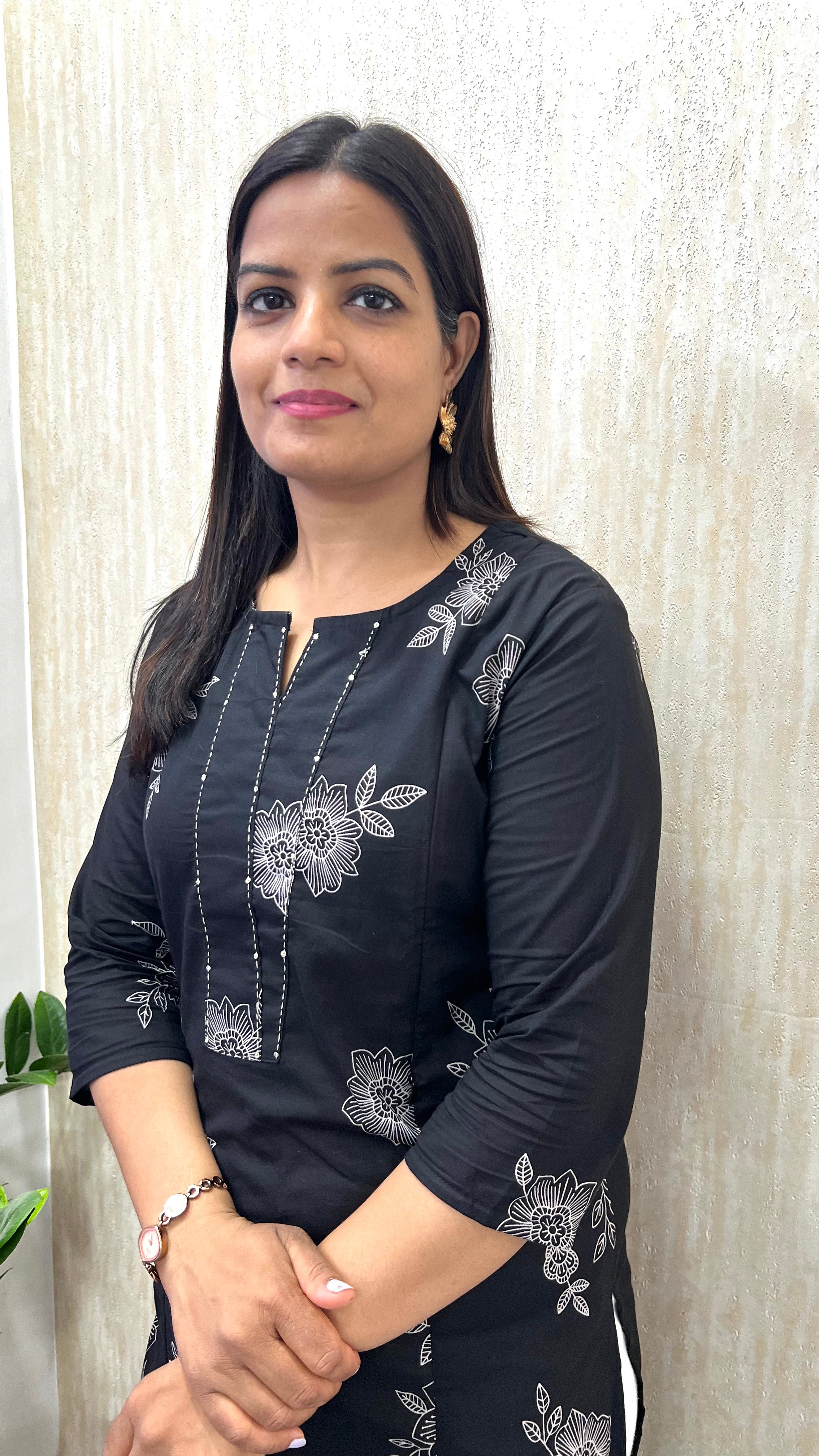 MUMZHUG Pure Cotton Jaipuri Print Feeding Kurta – Classic Black Floral | Maternity & Nursing Wear