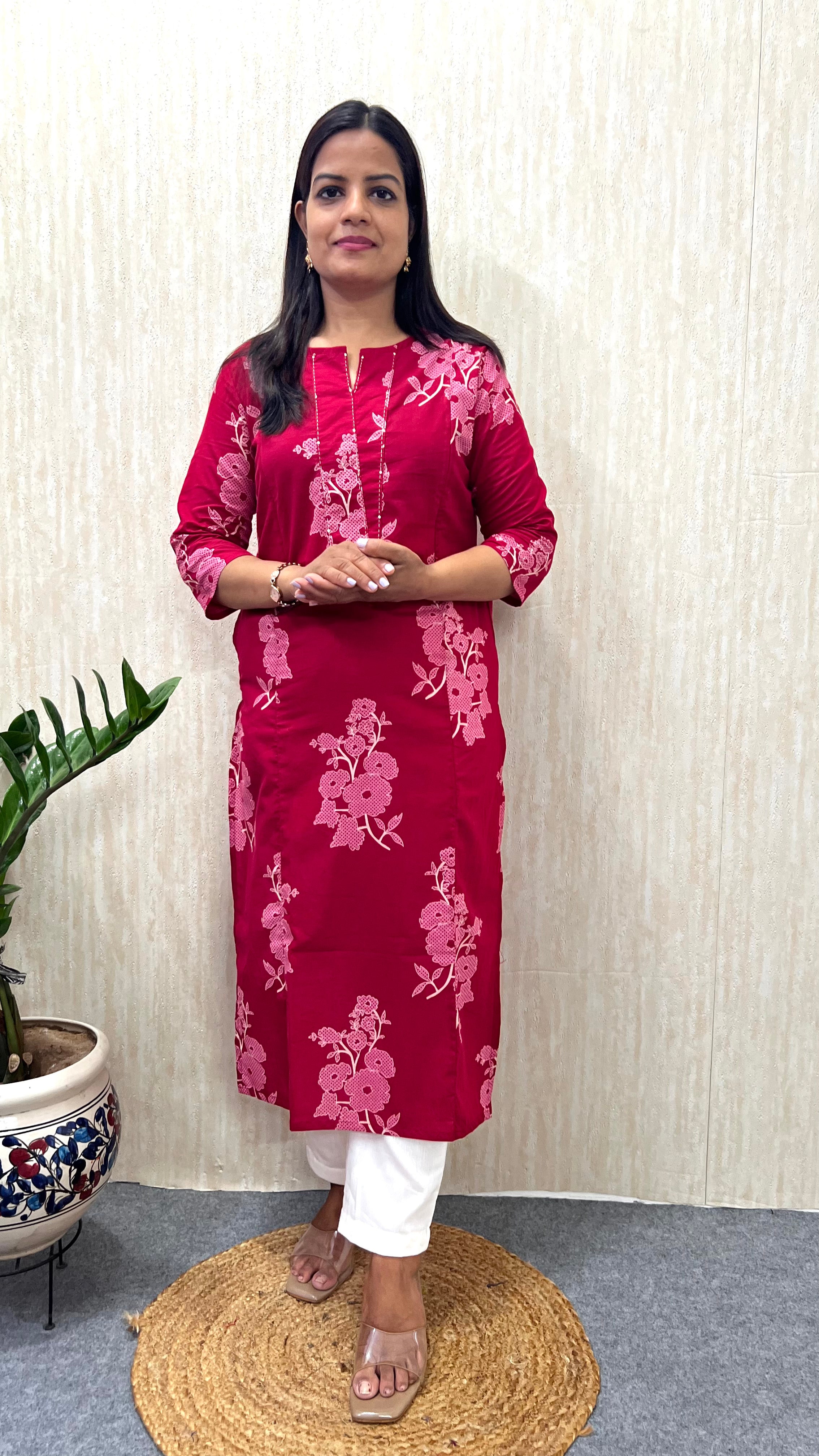 MUMZHUG Pure Cotton Jaipuri Print Feeding Kurta – Tomato Red Floral | Maternity & Nursing Wear
