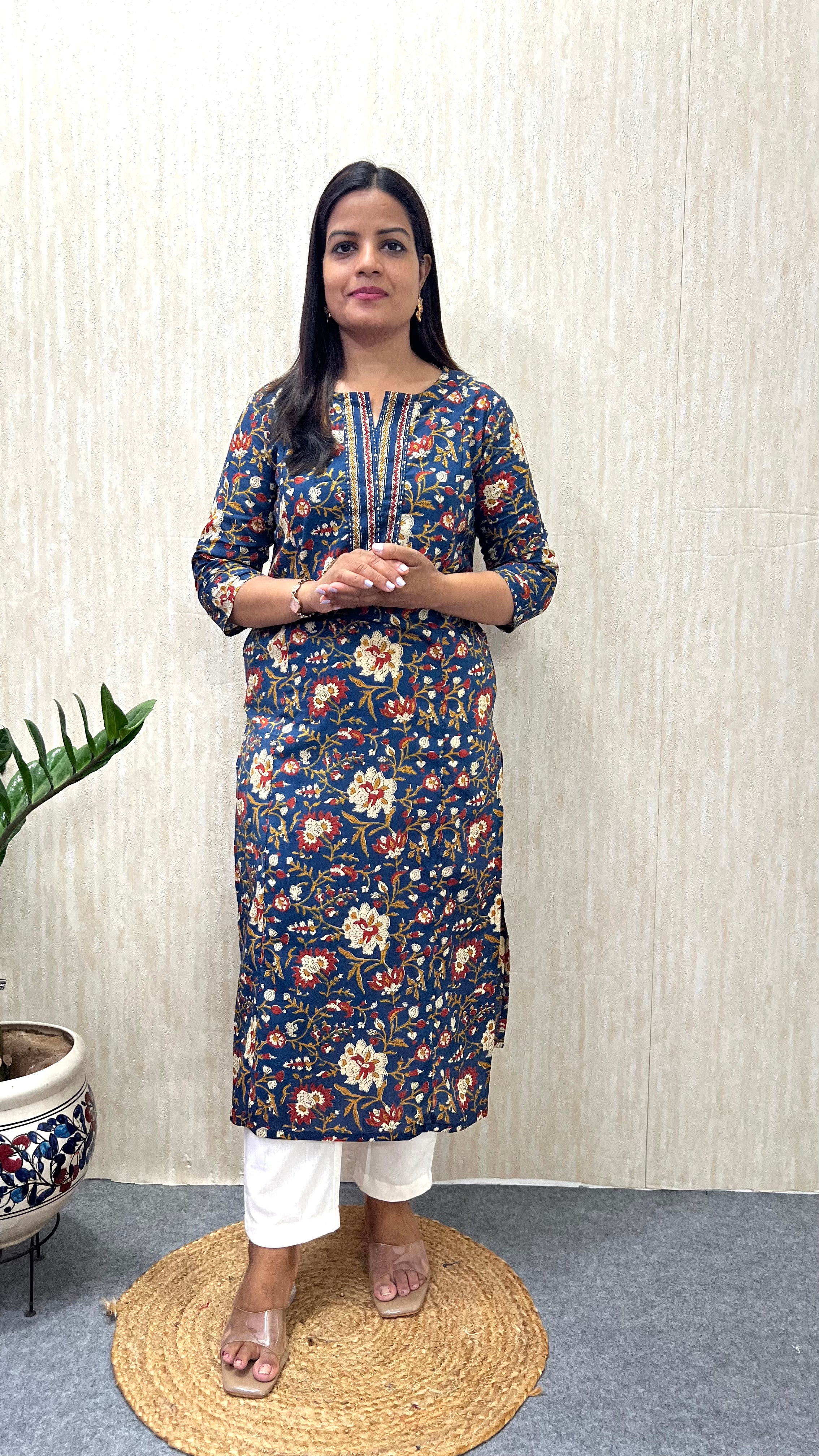 MUMZHUG Pure Cotton Jaipuri Print Feeding Kurta – Indigo Blue Floral | Maternity & Nursing Wear