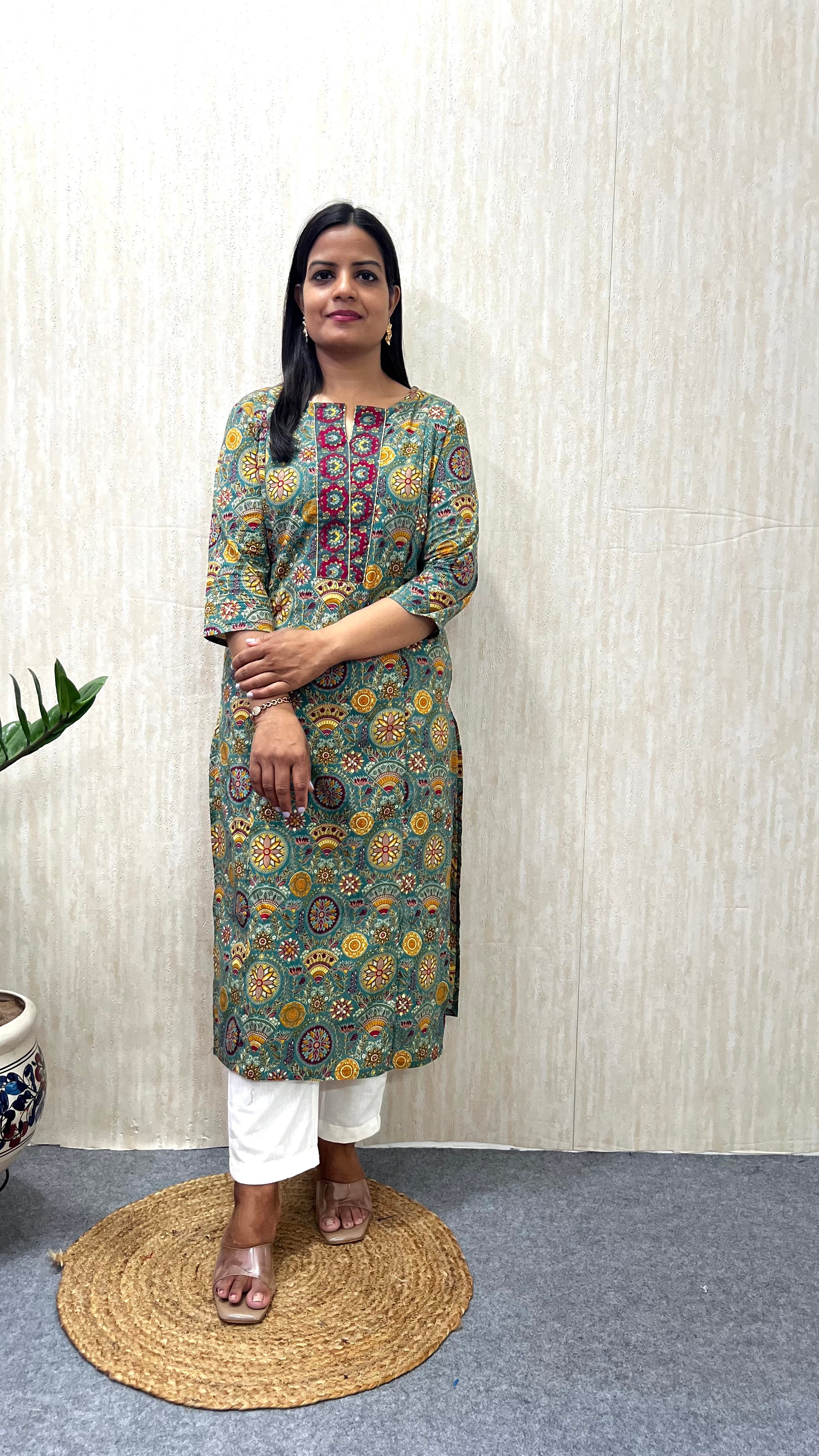 MUMZHUG Pure Cotton Jaipuri Print Feeding Kurta – Emerald Green | Maternity & Nursing Wear