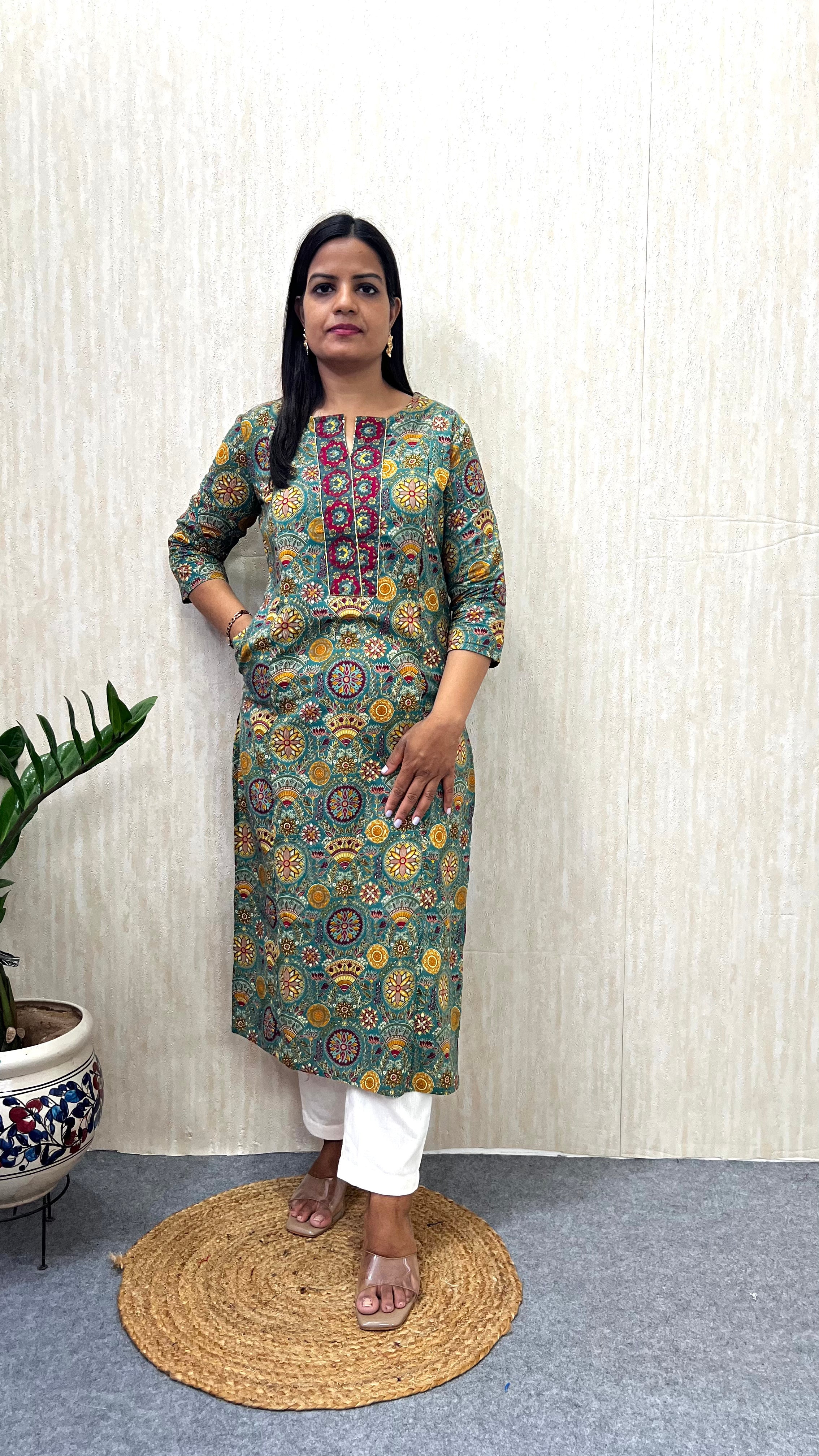 MUMZHUG Pure Cotton Jaipuri Print Feeding Kurta – Emerald Green | Maternity & Nursing Wear