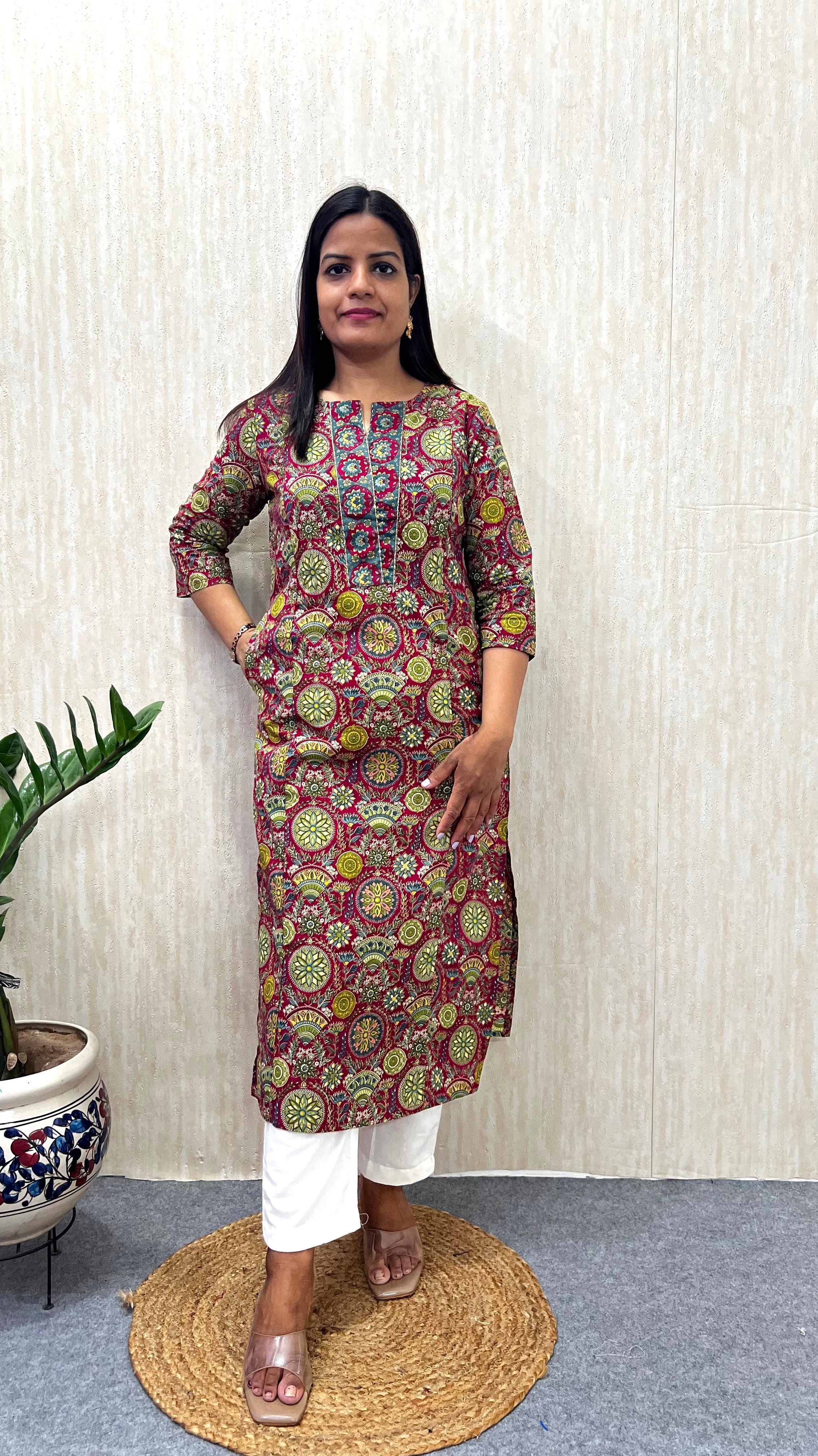 MUMZHUG Pure Cotton Jaipuri Print Feeding Kurta – Rani Pink | Maternity & Nursing Wear