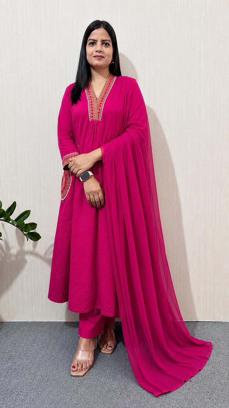 MUMZHUG Pure Cotton Fuchsia Embroidered Feeding & Maternity Kurta Pant with Chiffon Dupatta Set | Soft Nursing Wear | Rakhi Collection | Dispatch Starts from 7th August