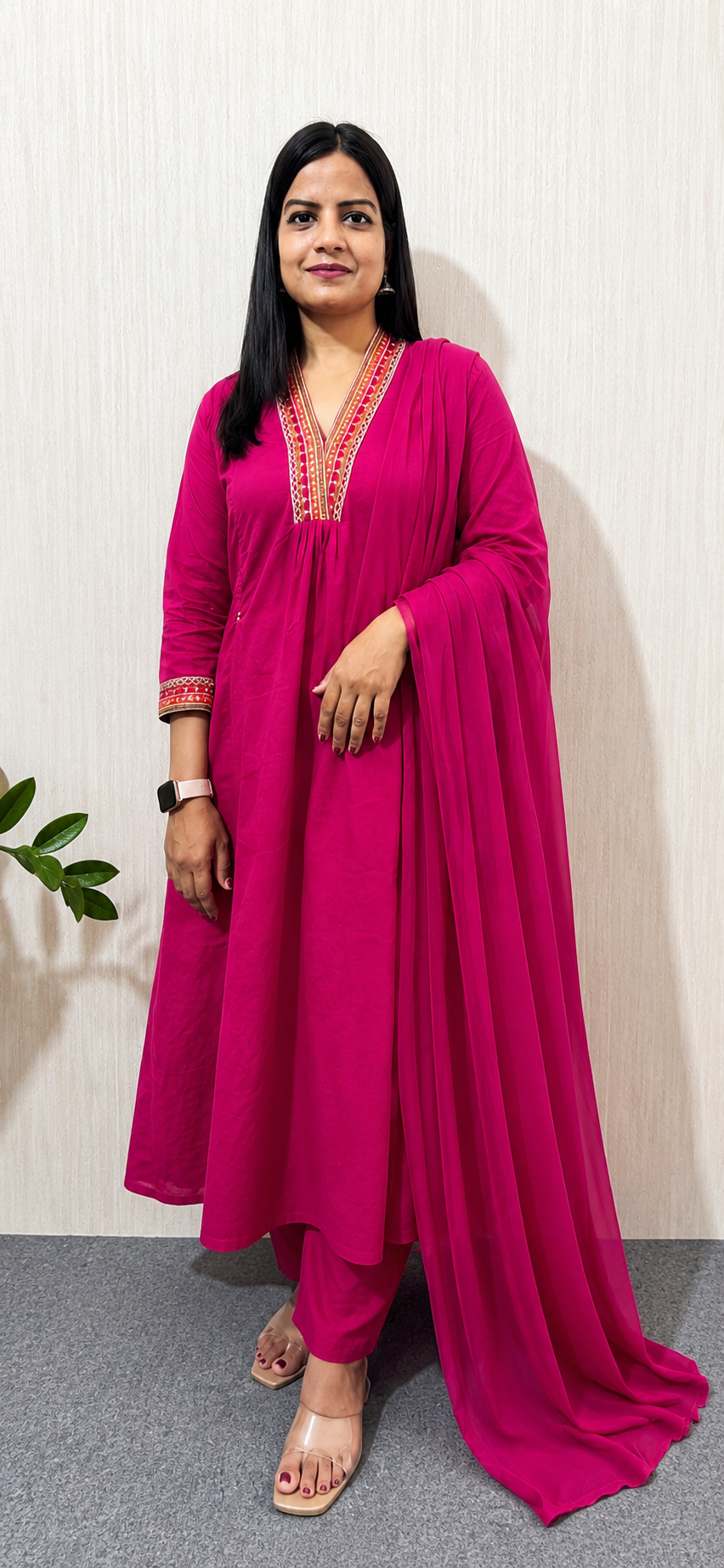 MUMZHUG Pure Cotton Fuchsia Embroidered Feeding & Maternity Kurta Pant with Chiffon Dupatta Set | Soft Nursing Wear | Rakhi Collection | Dispatch Starts from 7th August