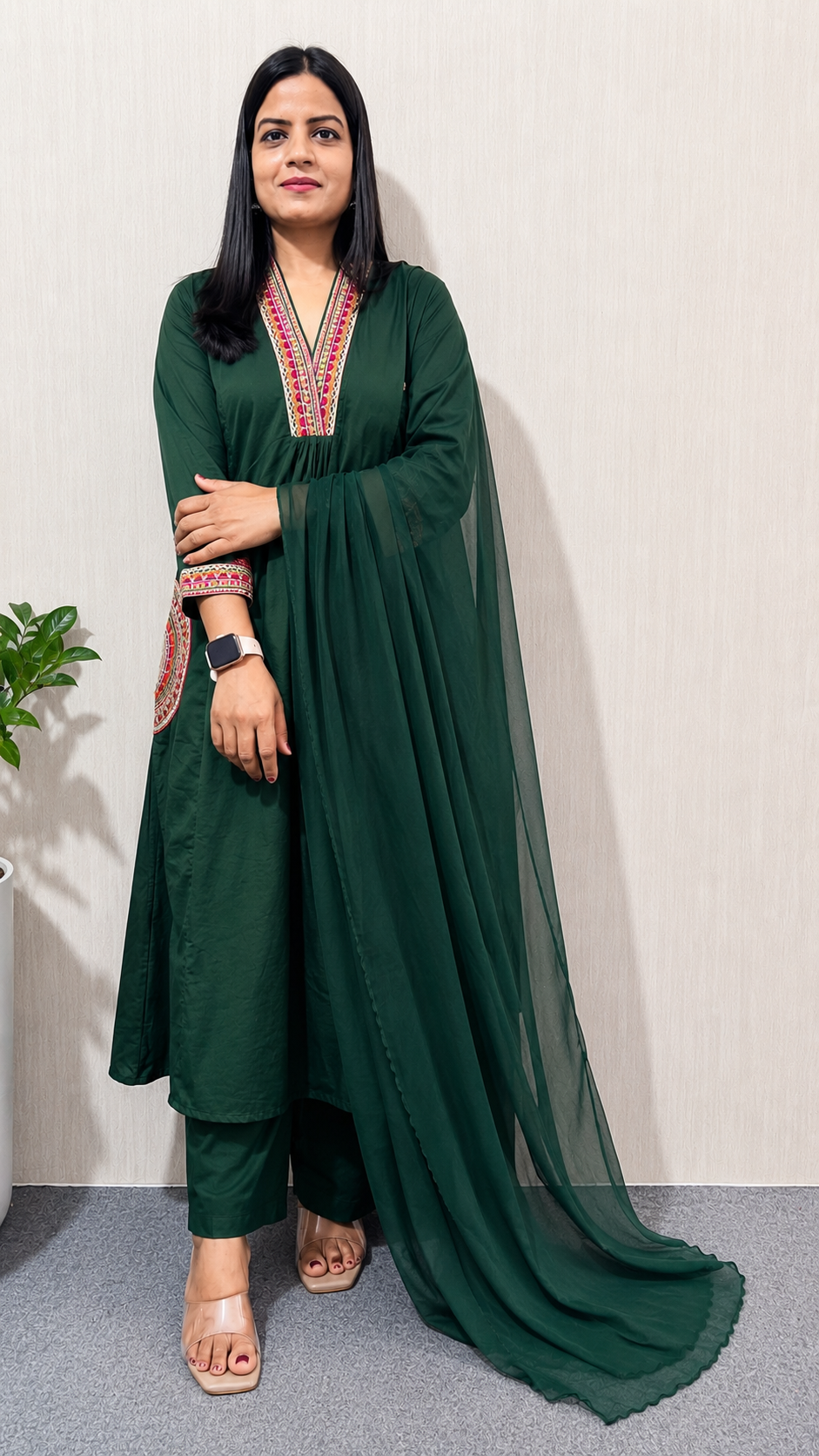 MUMZHUG Pure Cotton Bottle Green Embroidered Feeding & Maternity Kurta Pant with Chiffon Dupatta Set | Premium Nursing Wear | Rakhi Collection | Dispatch Starts from 7th August