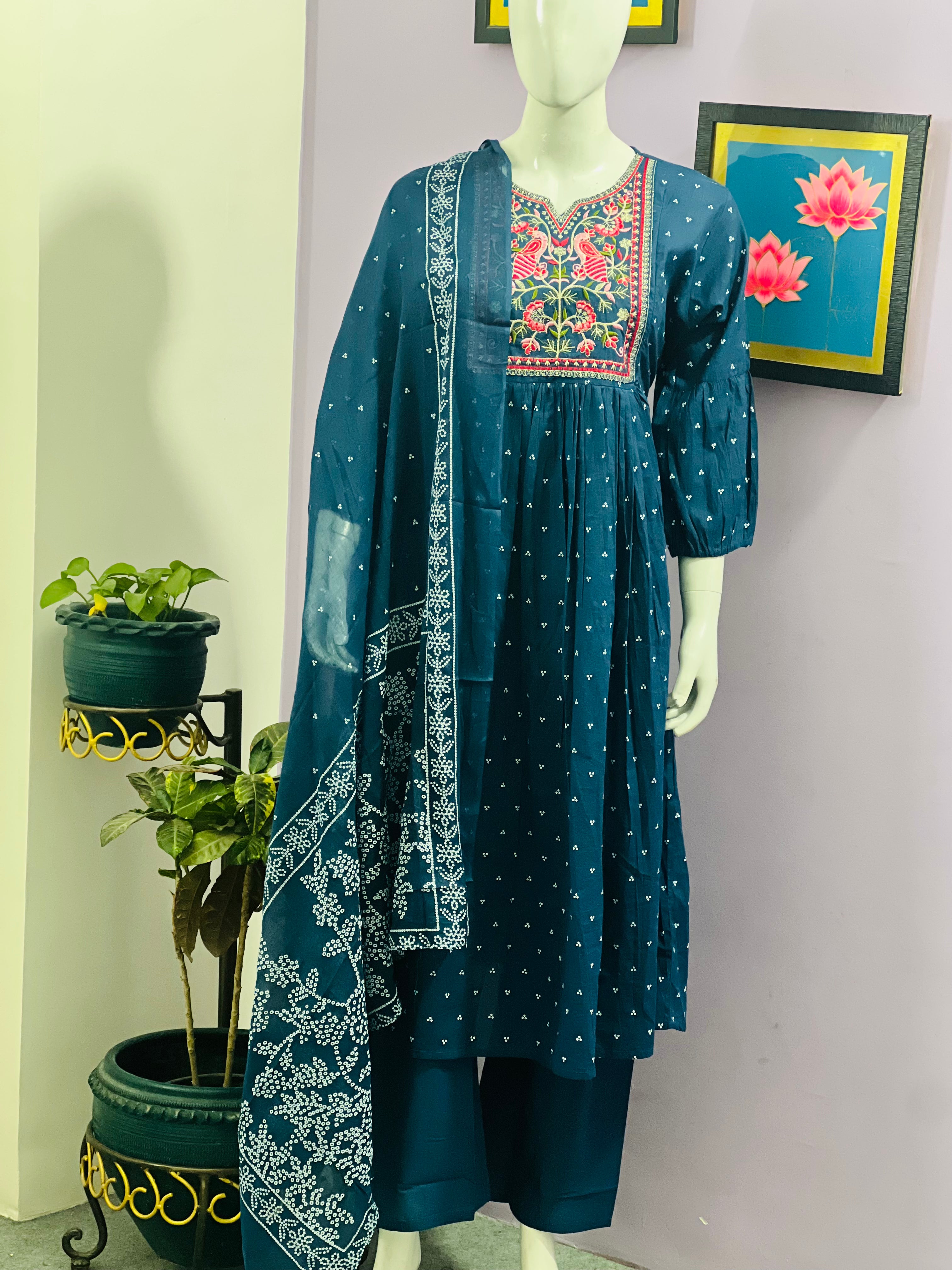 Cotton Embroidered Kurta Set For Feeding and Maternity Purpose