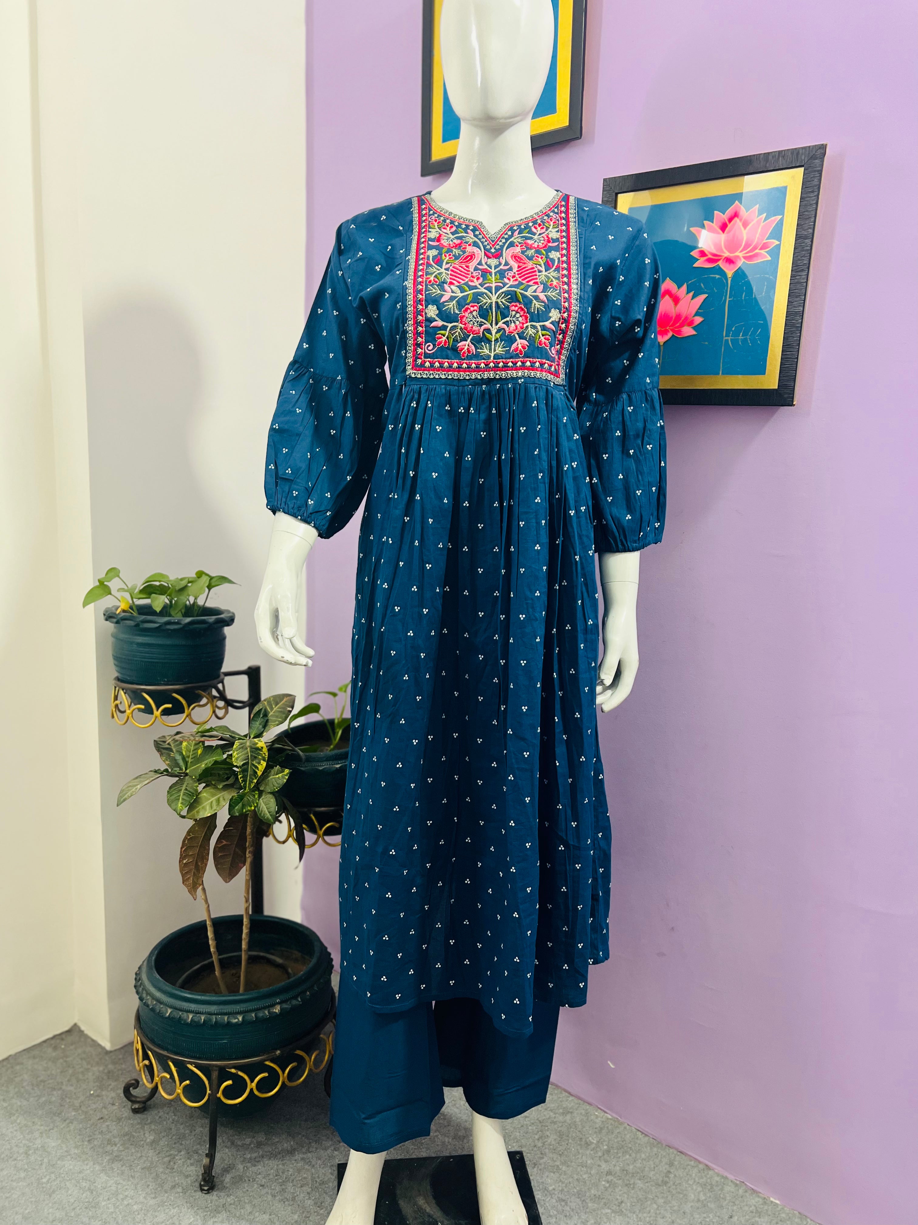 Cotton Embroidered Kurta Set For Feeding and Maternity Purpose