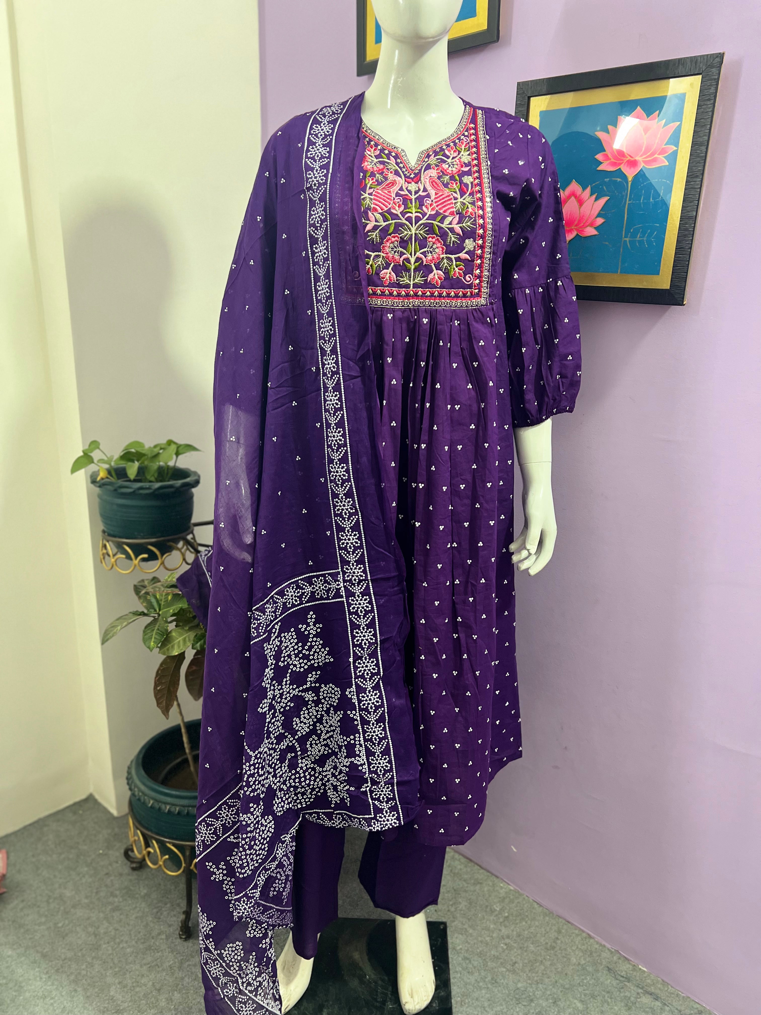 Cotton Embroidered Kurta Set For Feeding and Maternity Purpose