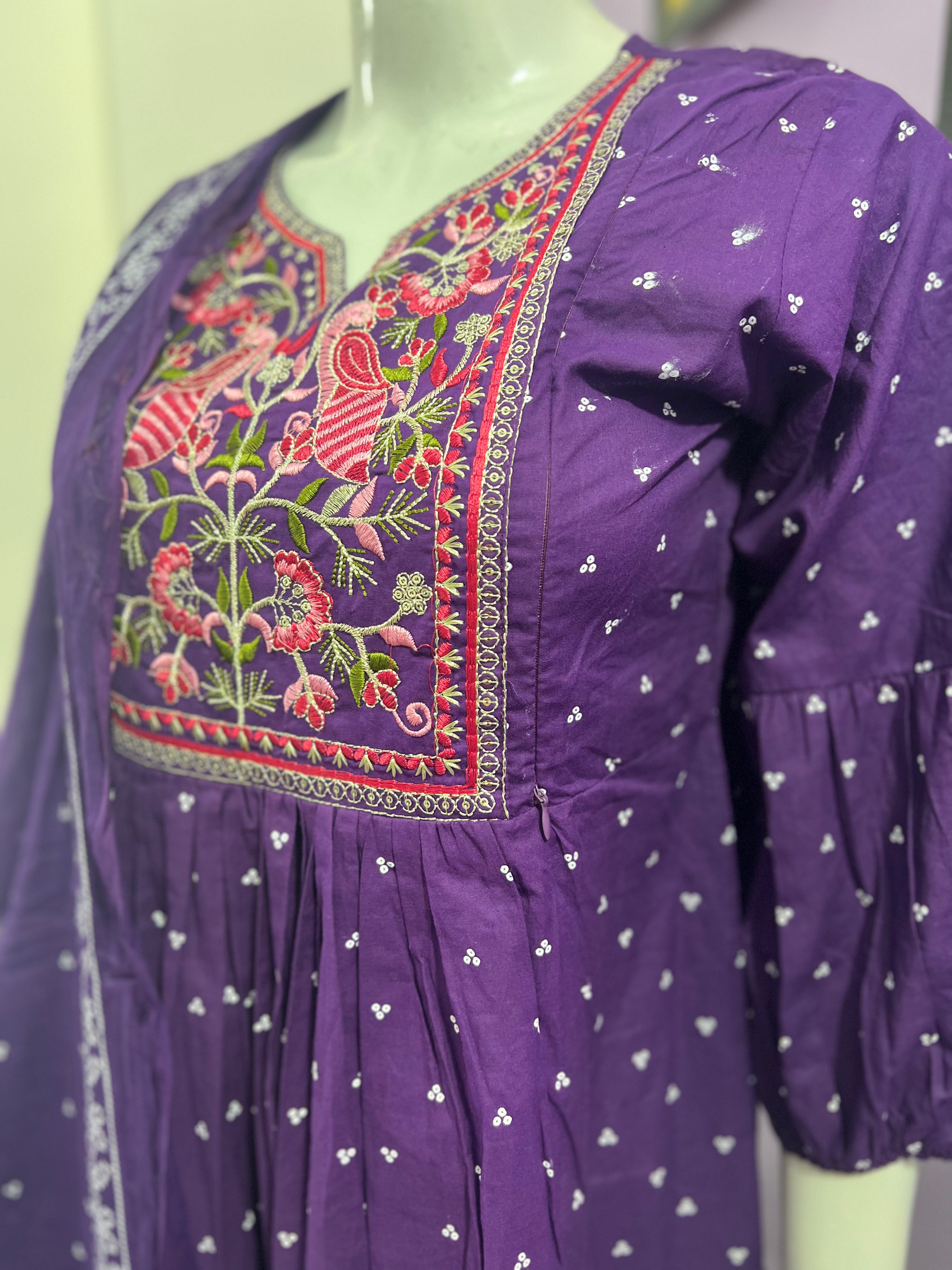 Cotton Embroidered Kurta Set For Feeding and Maternity Purpose