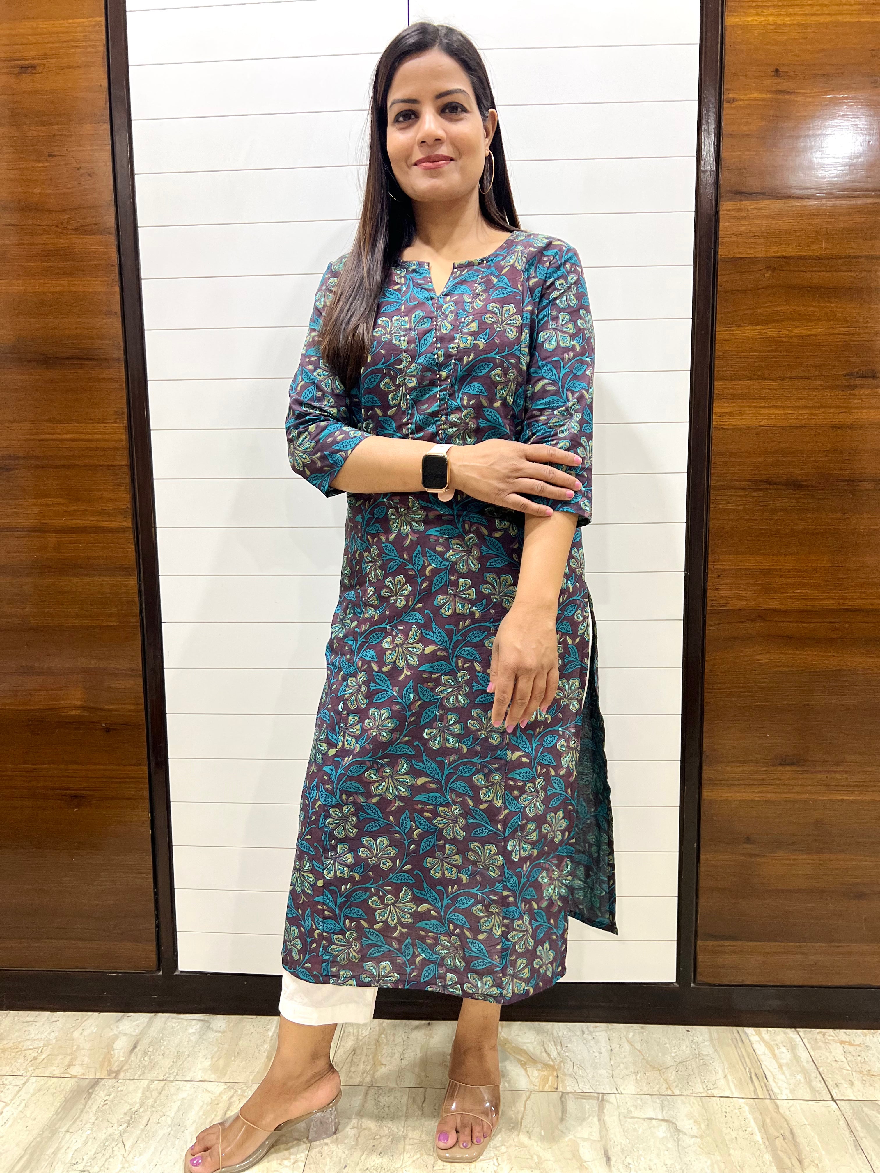 Mumzhug Pure Handblock Cotton Printed Feeding Kurta with Both Sided Feeding Zipper