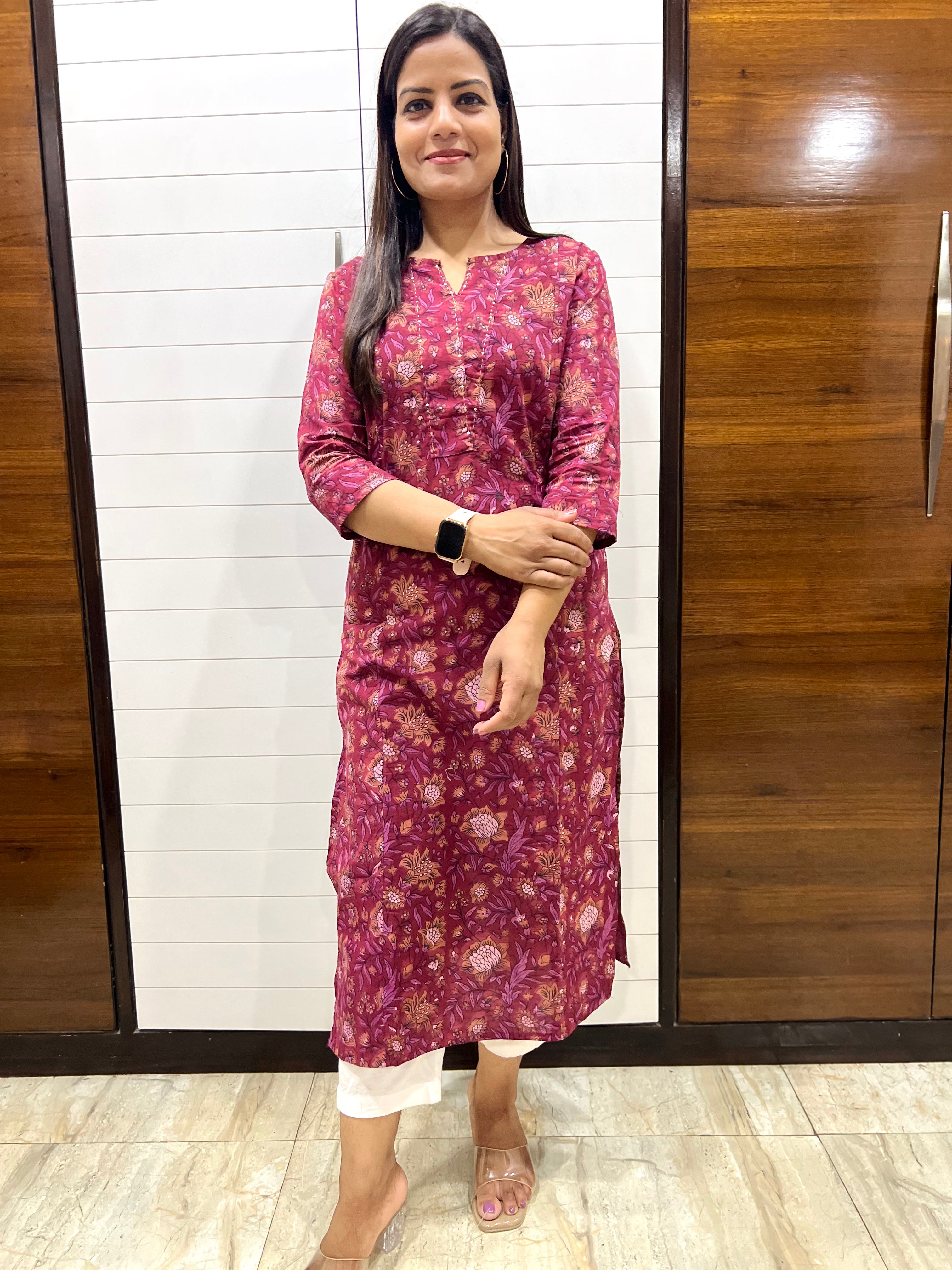 Mumzhug Pure Handblock Cotton Printed Feeding Kurta with Both Sided Feeding Zipper