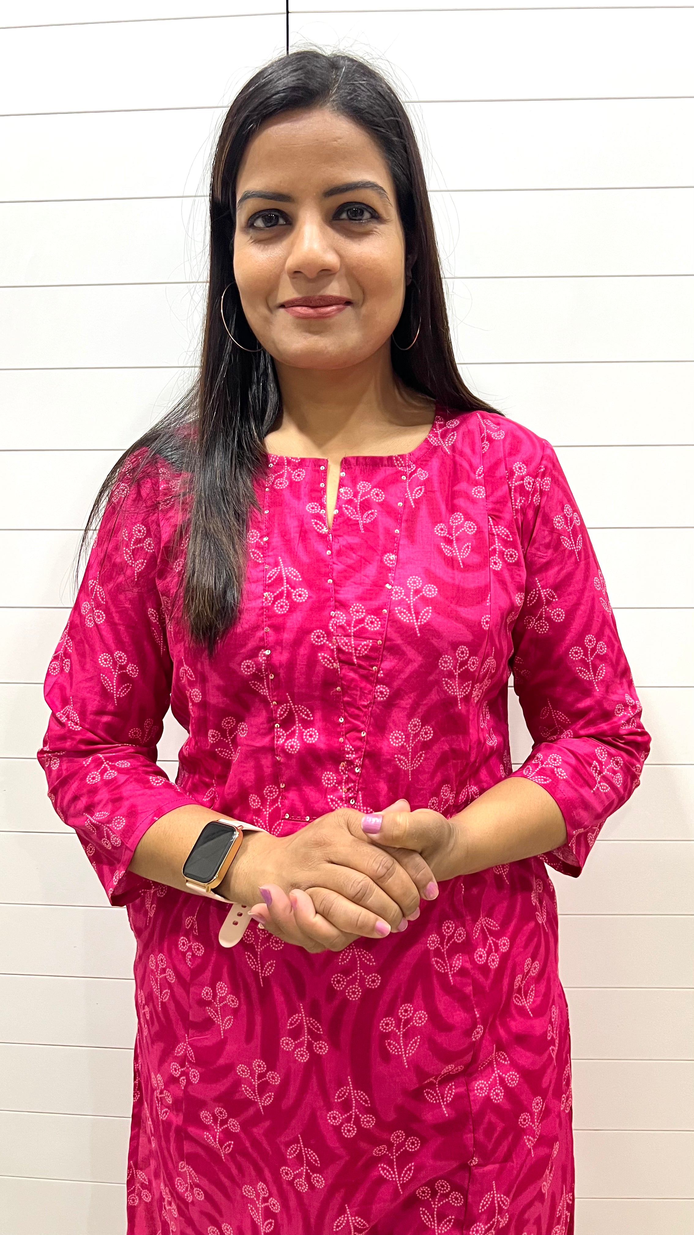 Mumzhug Pure Cotton Fuschia Colored Printed Feeding Kurta