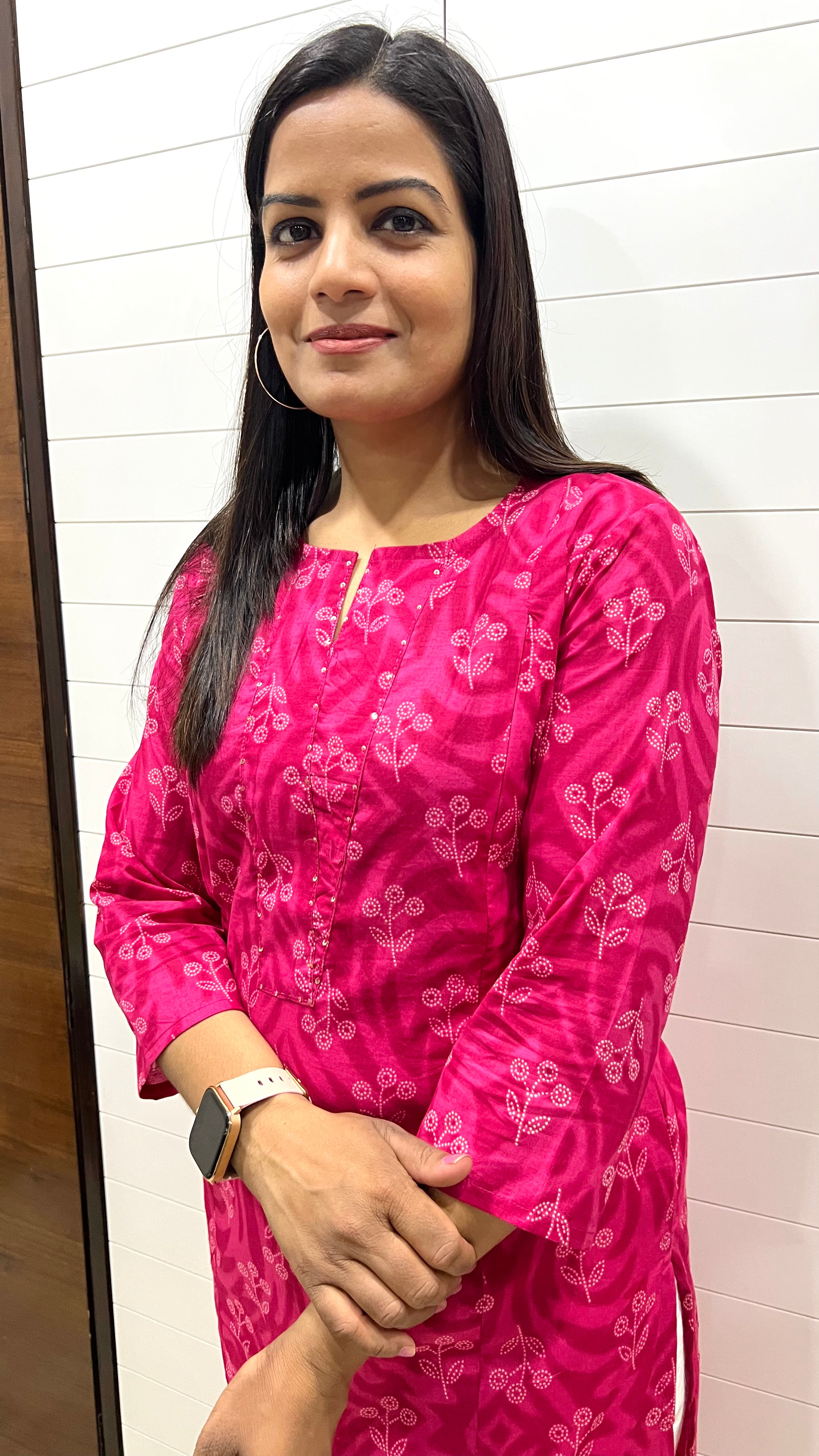 Mumzhug Pure Cotton Fuschia Colored Printed Feeding Kurta