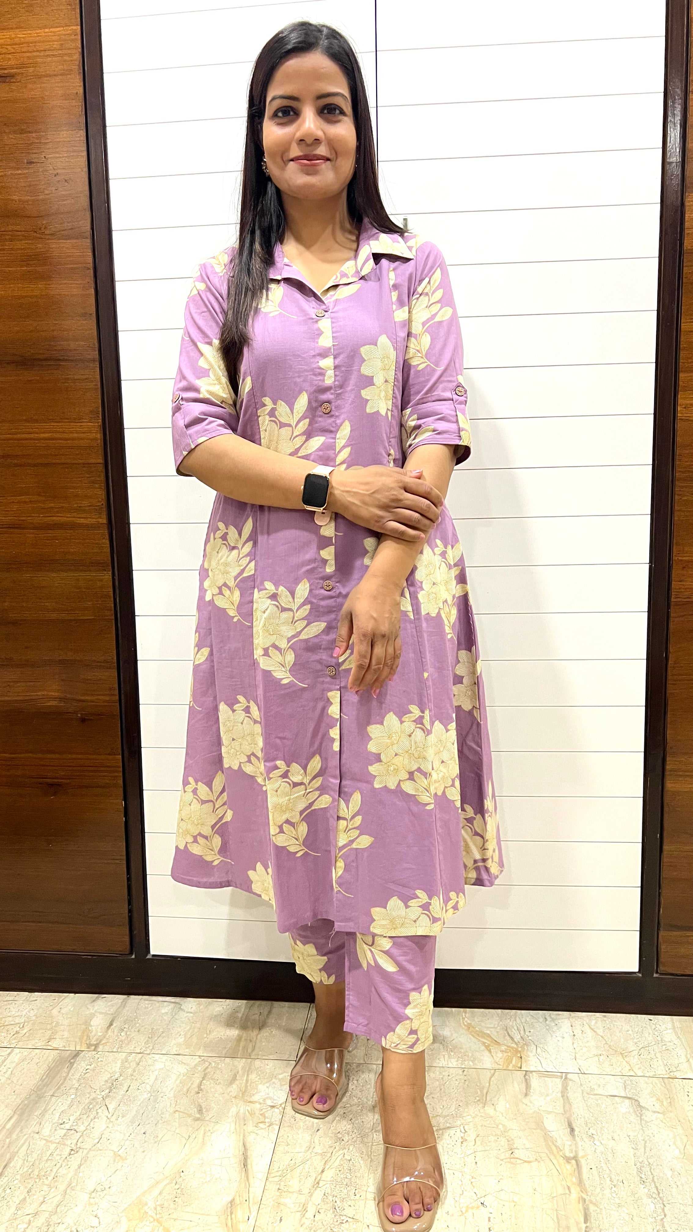 Mumzhug Pure Cotton Lavendar Colored Feeding A-line Cord Set with Side Pocket