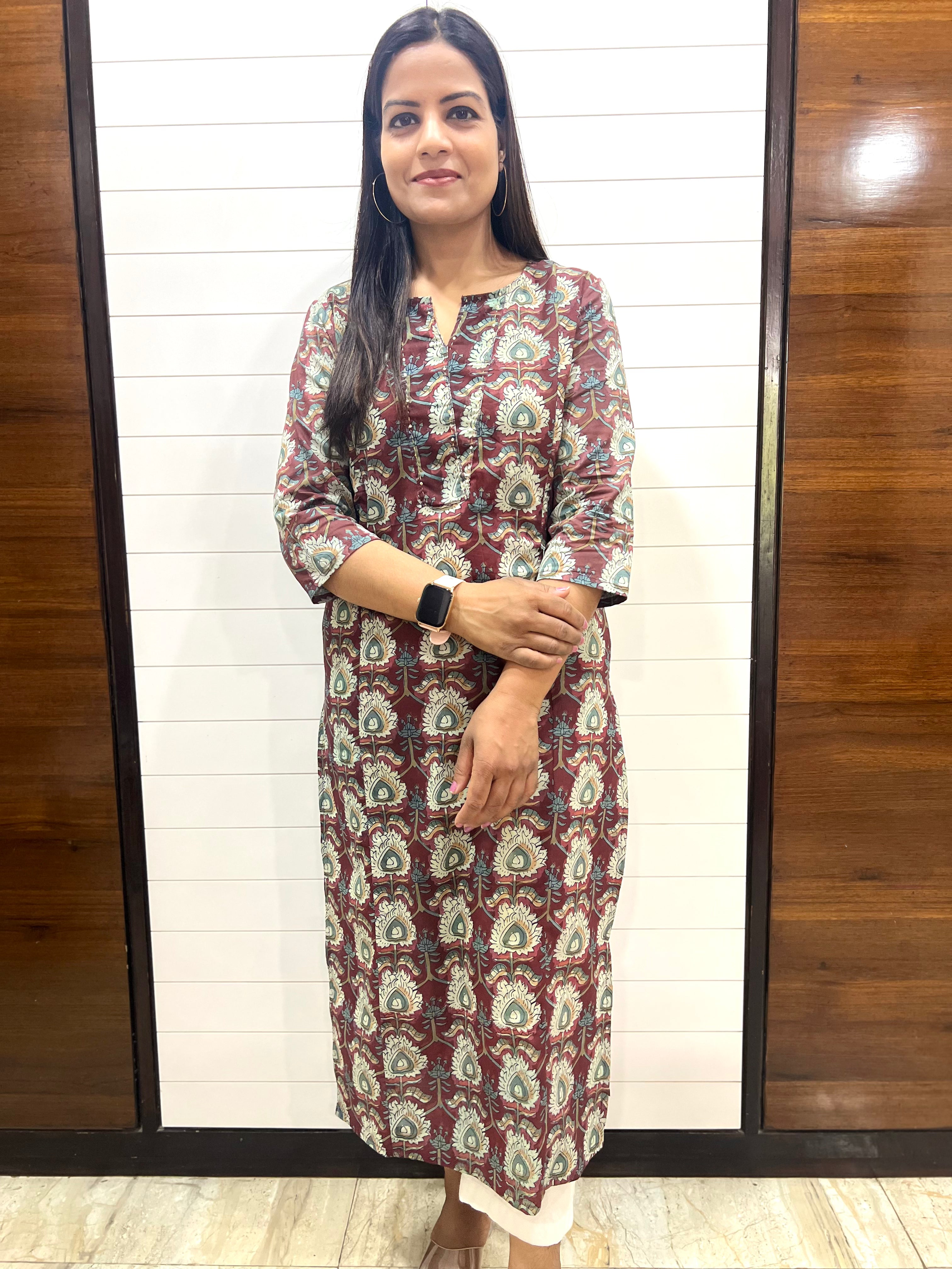 Mumzhug Pure Handblock Cotton Printed Feeding Kurta with Both Sided Feeding Zipper