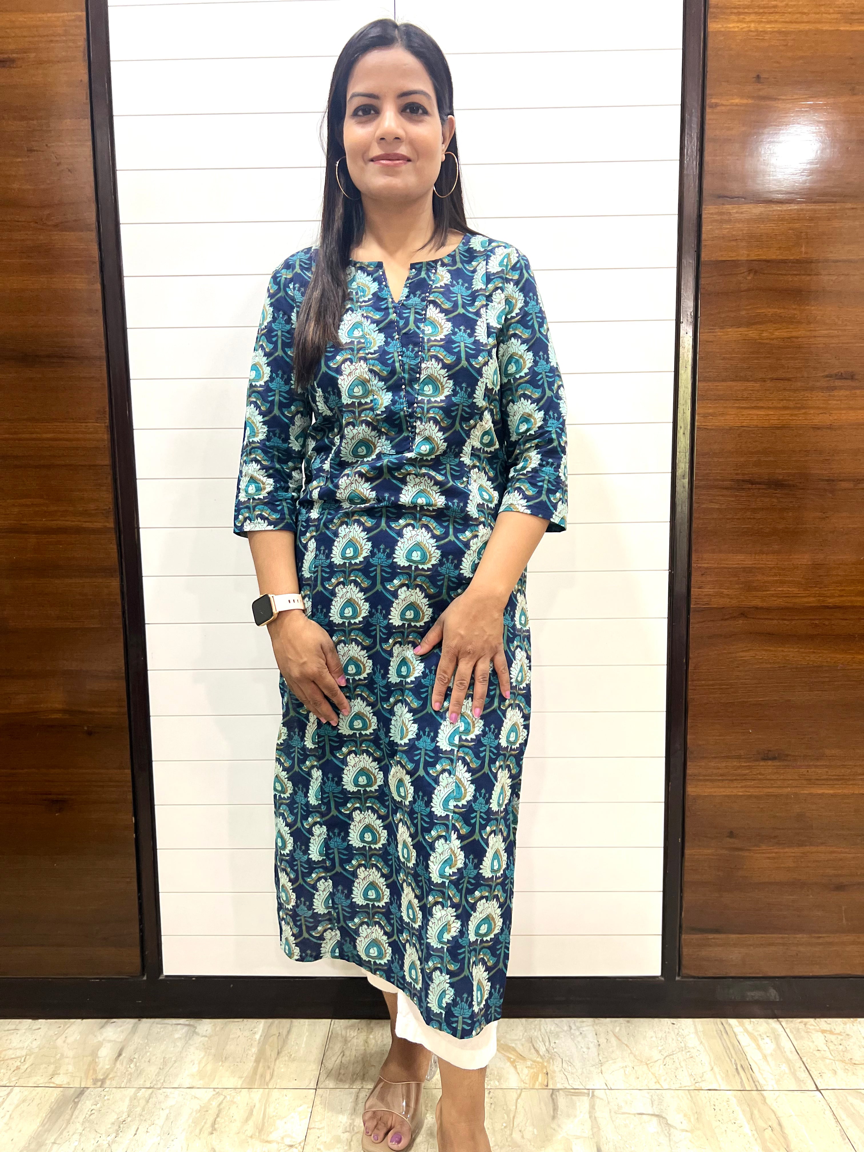 Mumzhug Pure Handblock Cotton Printed Feeding Kurta with Both Sided Feeding Zipper