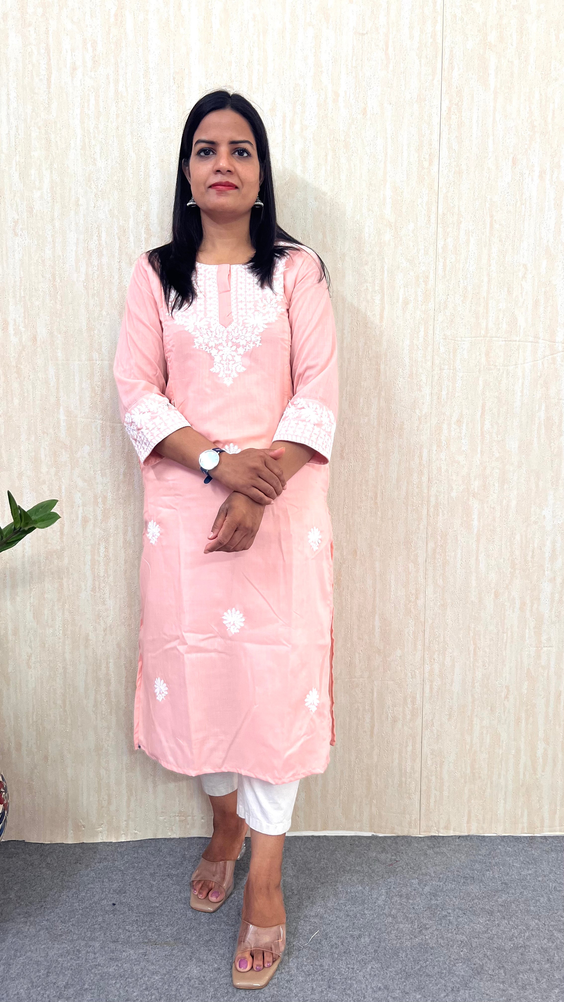 MUMZHUG Blend Cotton Embroidered Feeding Kurta with Attached Lining – PEACH Maternity & Nursing Kurta for Women