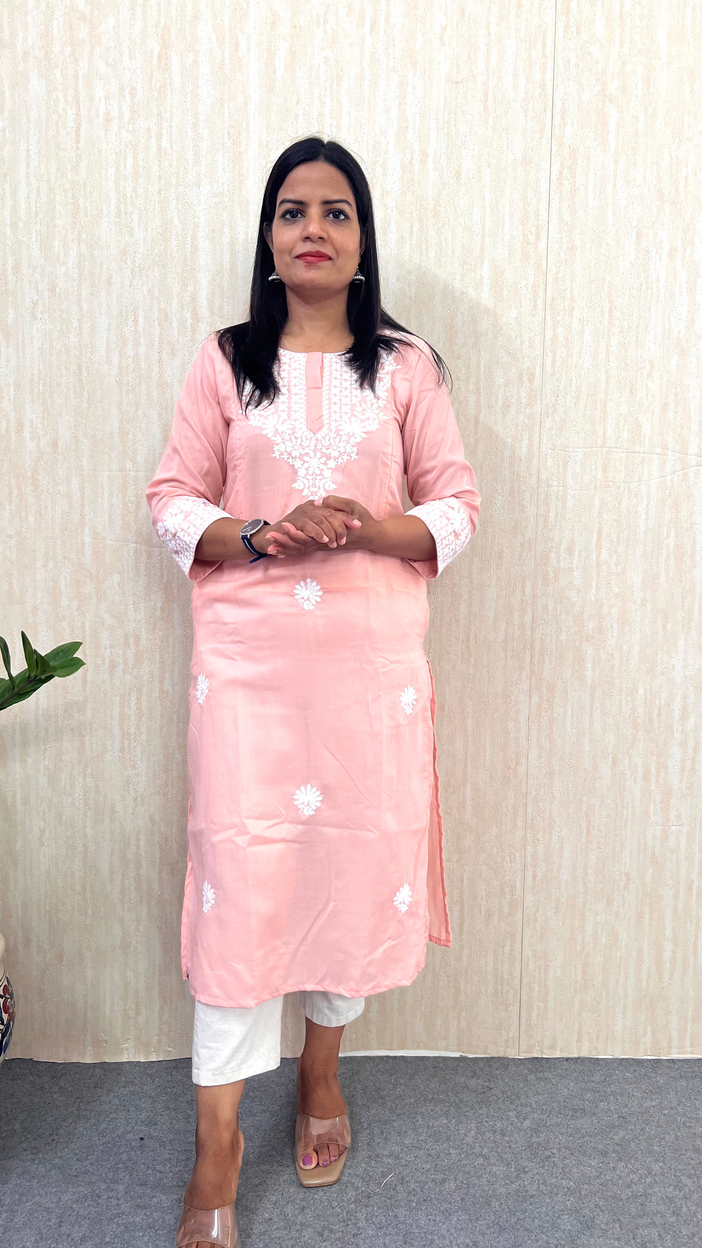 MUMZHUG Blend Cotton Embroidered Feeding Kurta with Attached Lining – PEACH Maternity & Nursing Kurta for Women
