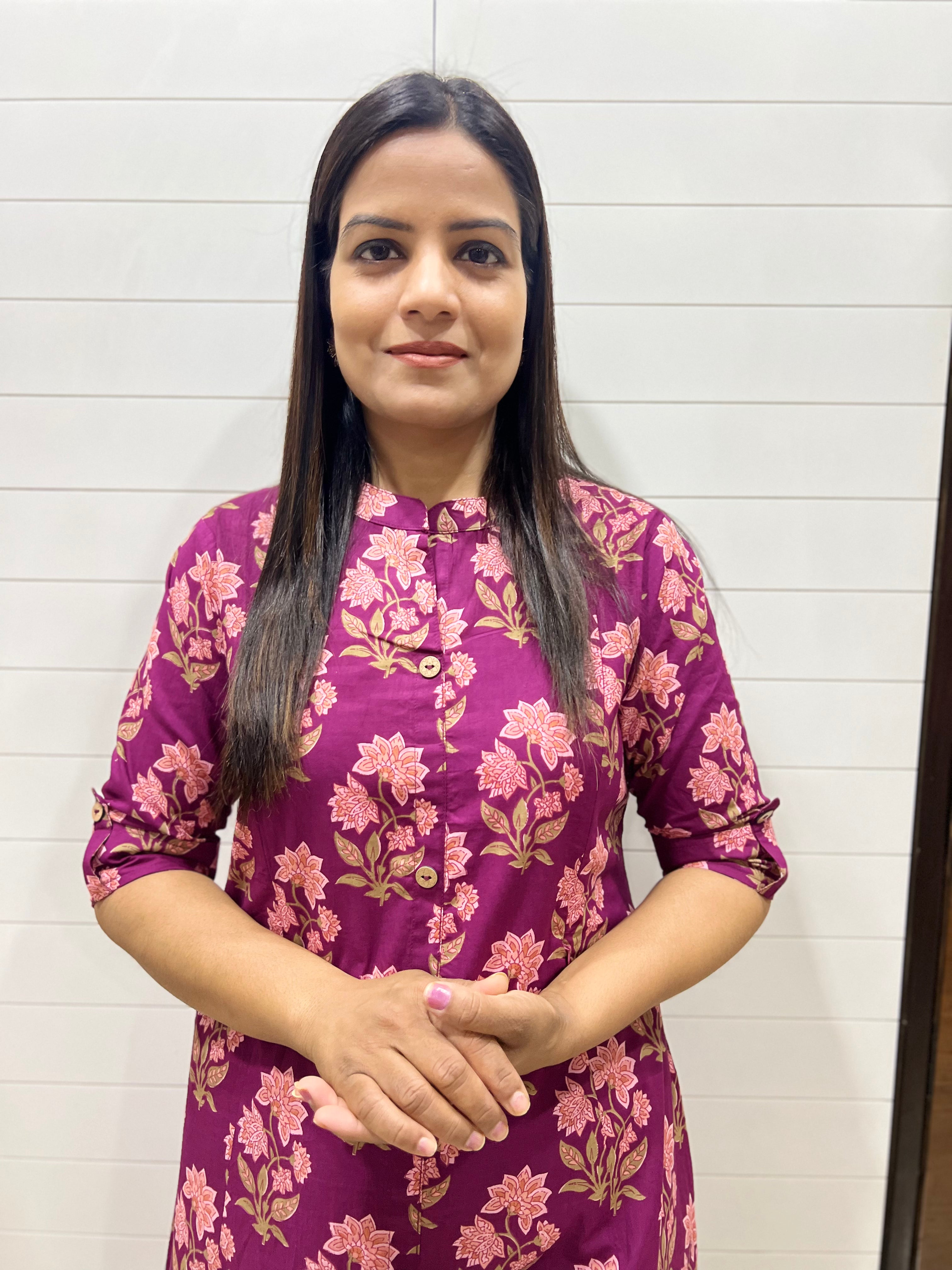 Lavendar Floral Pure Cotton Printed Feeding Kurta and Pant Set