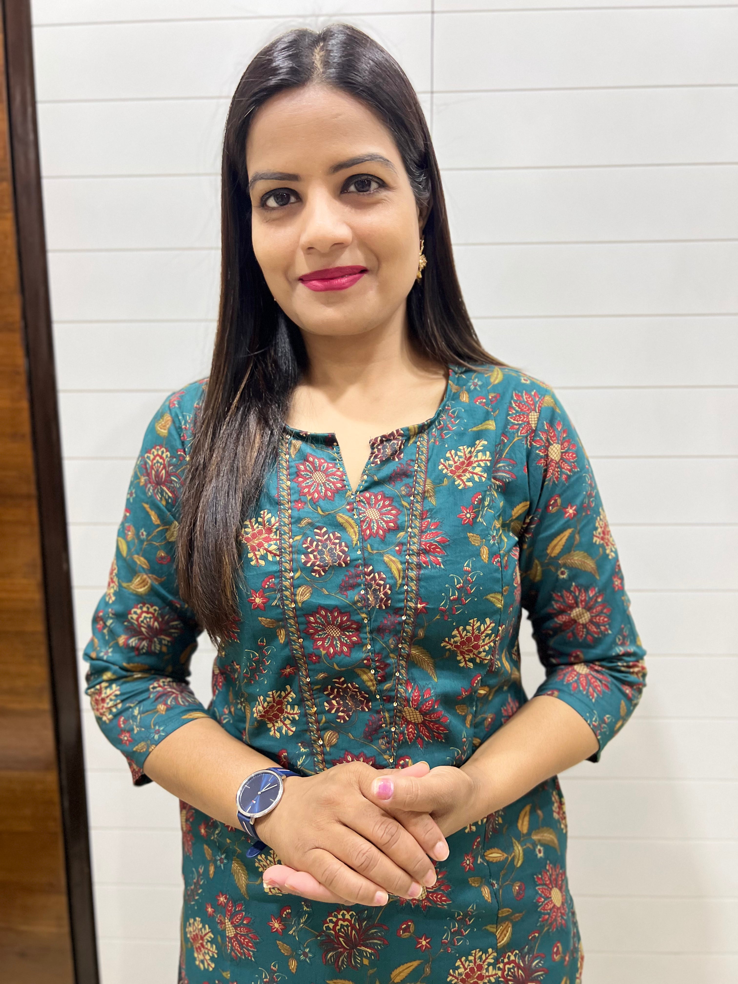 Mumzhug Pure Cotton Teal floral Colored Printed Feeding Kurta