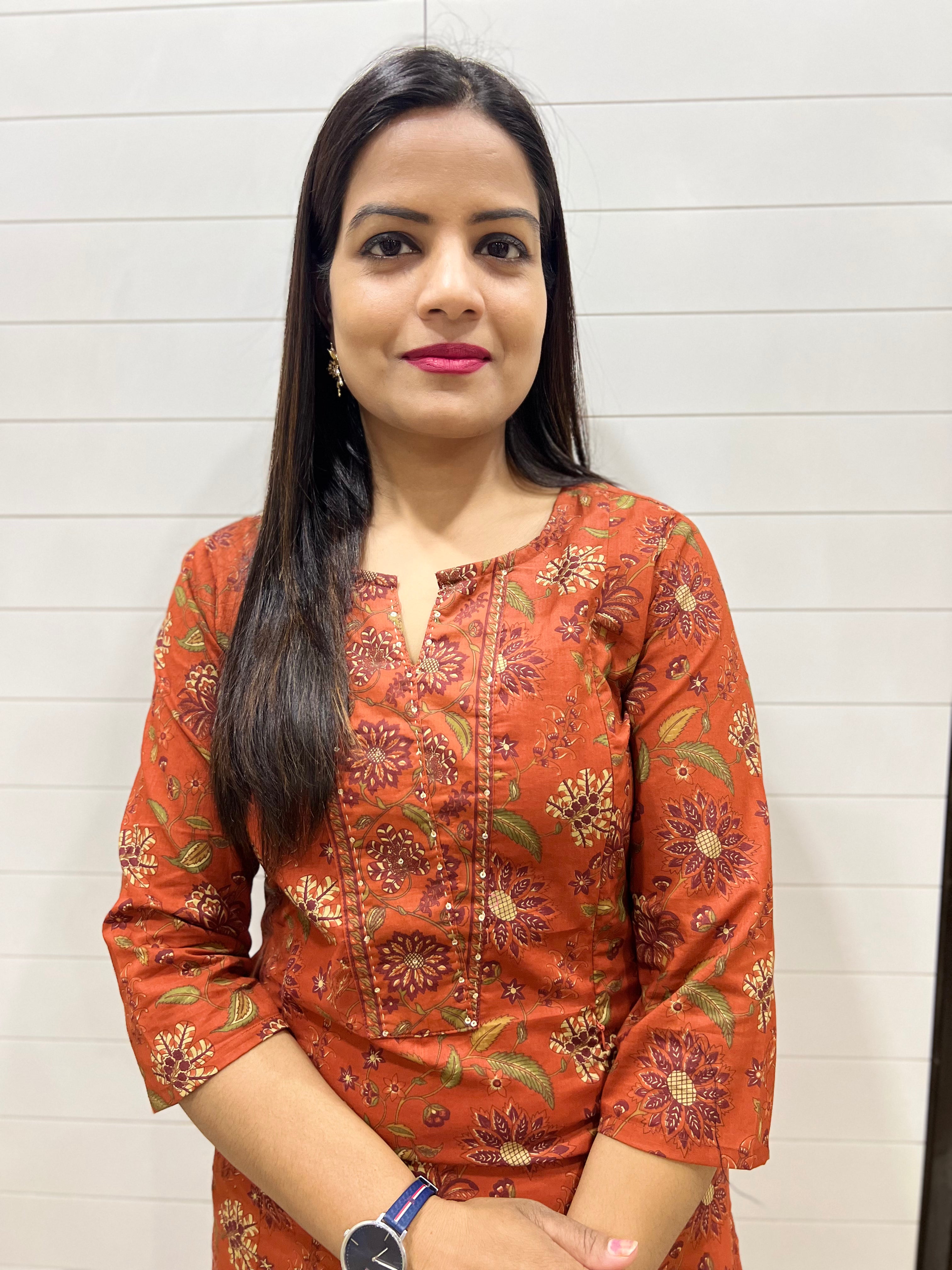 Mumzhug Pure Cotton Rust Colored floral Colored Printed Feeding Kurta