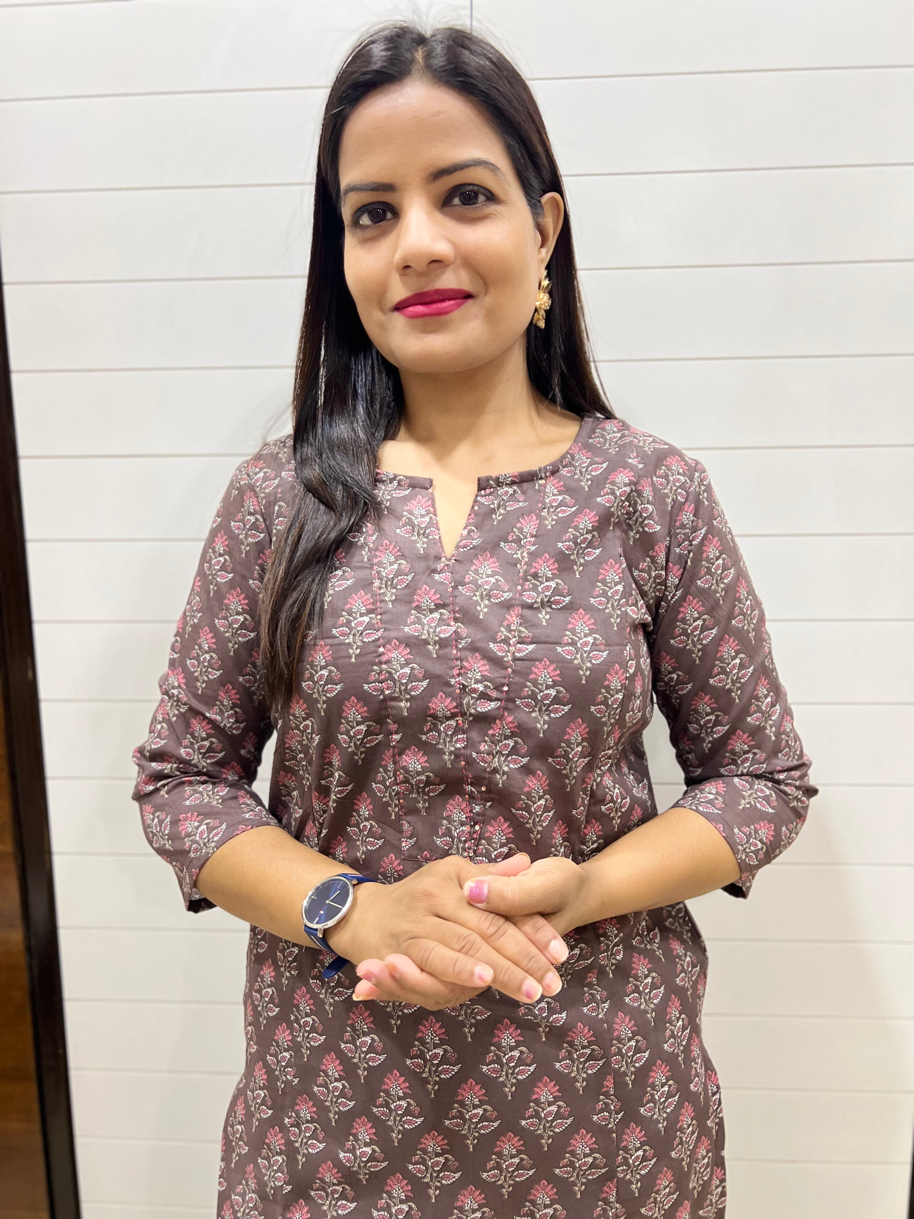 Mumzhug Pure Cotton Grey Jaipuri Printed Feeding Kurta