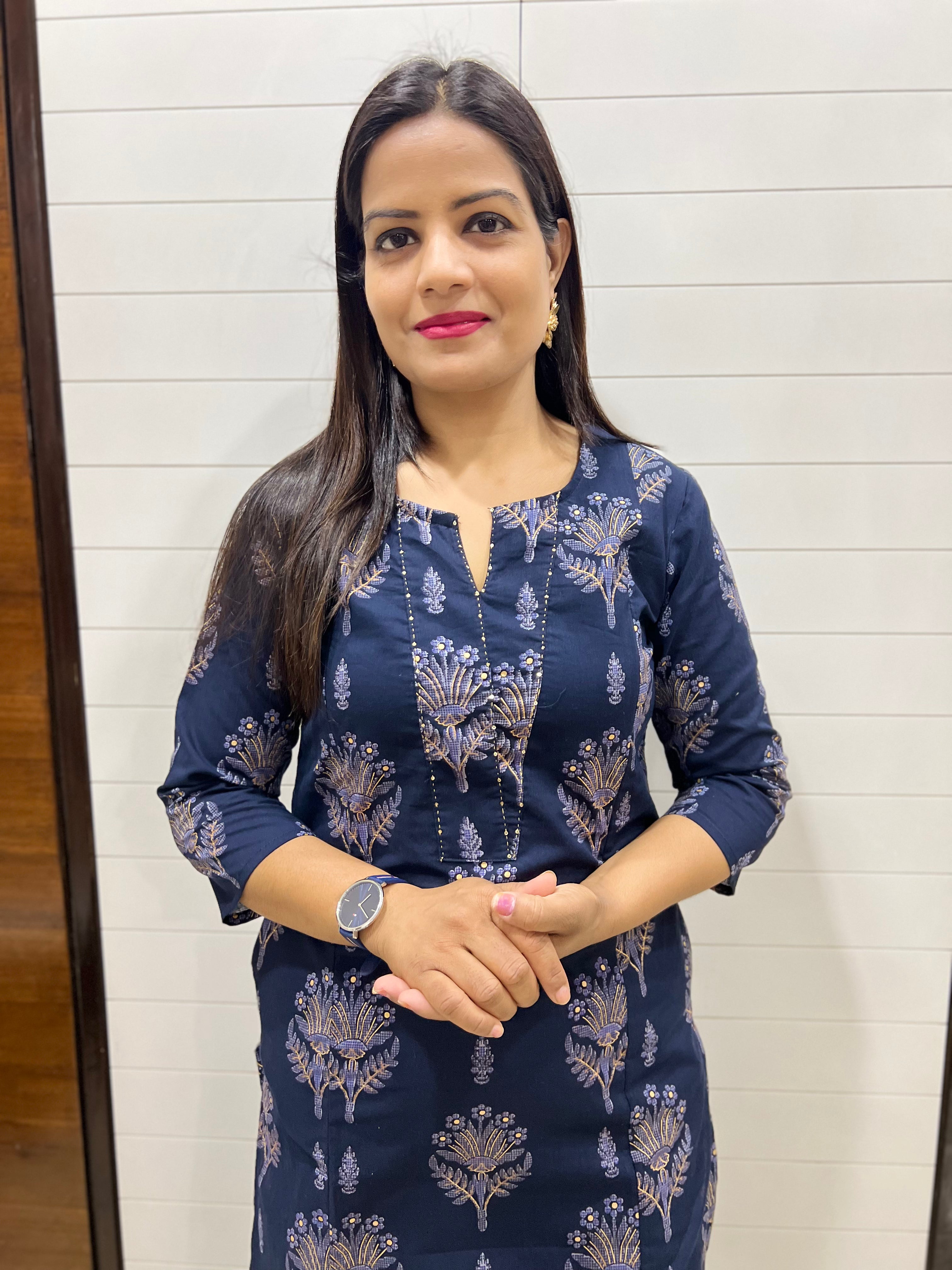 Mumzhug Pure Cotton Navy Blue Jaipuri Printed Feeding Kurta