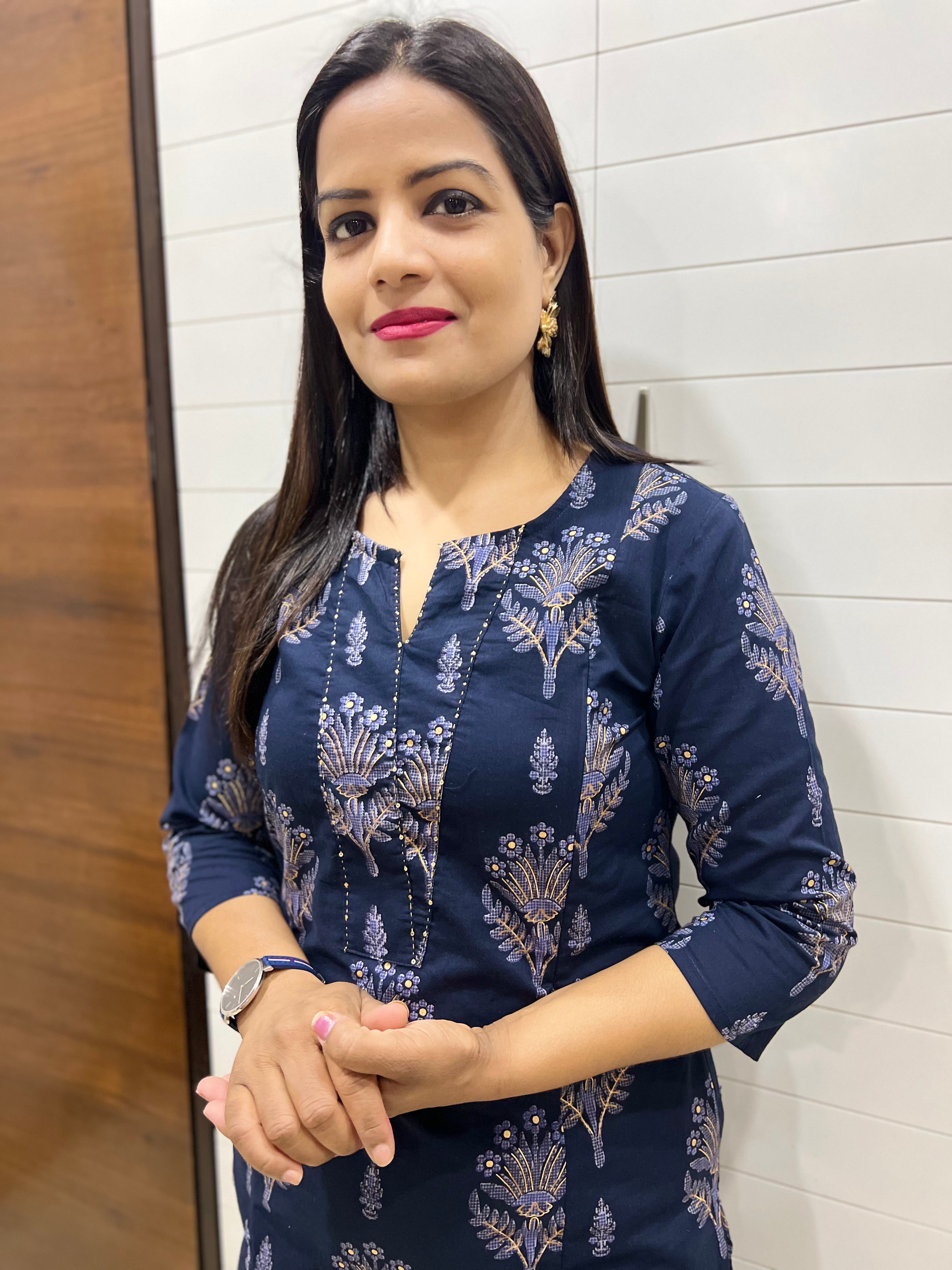 Mumzhug Pure Cotton Navy Blue Jaipuri Printed Feeding Kurta