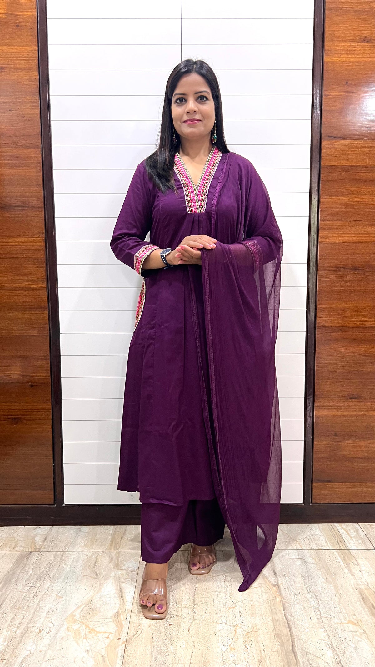 MUMZHUG Pure Cotton Wine Embroidered Feeding & Maternity Kurta Pant with Chiffon Dupatta Set | Nursing Wear for Moms | Dispatch Starts from 10TH OCTOBER