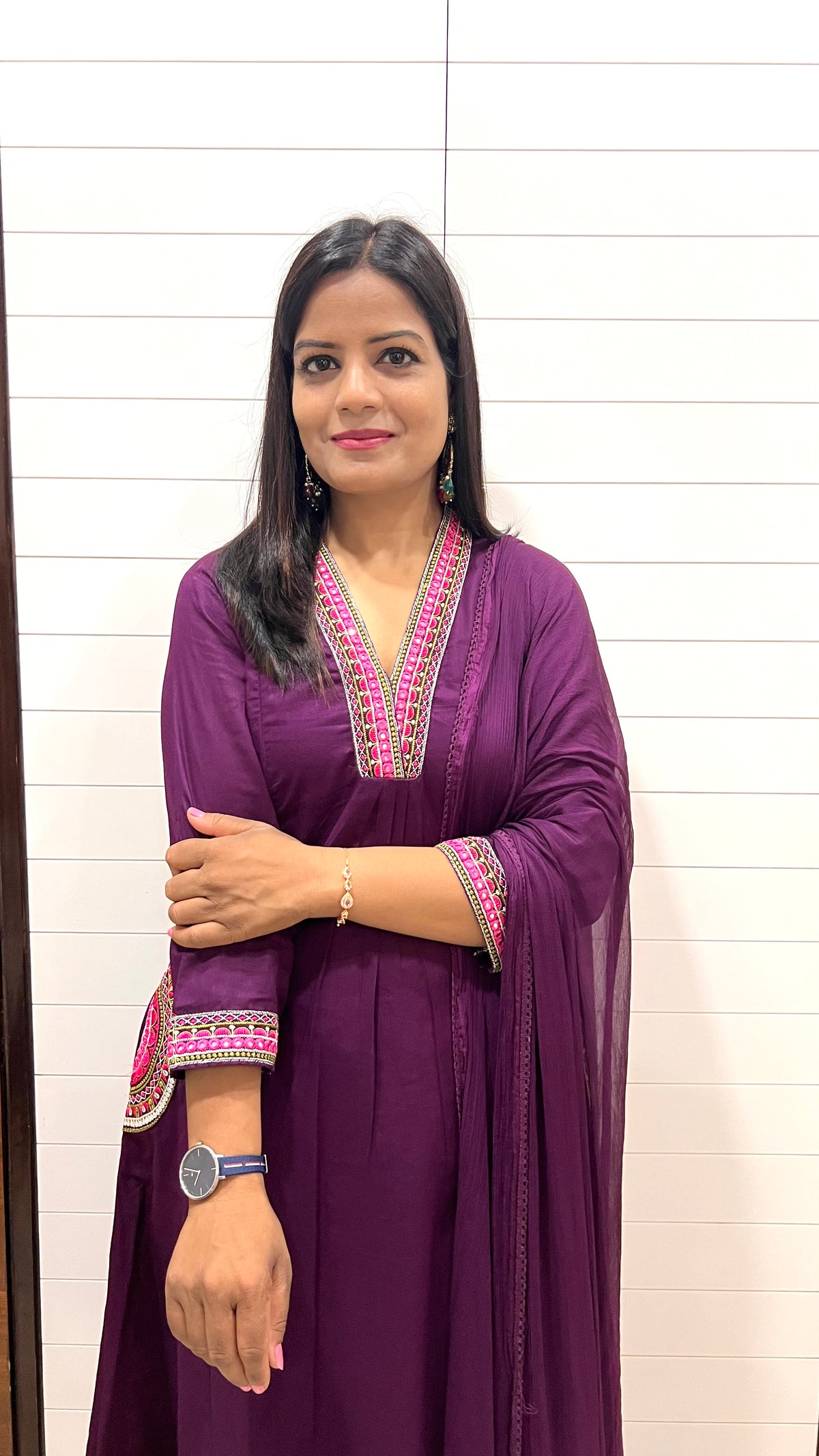 MUMZHUG Pure Cotton Wine Embroidered Feeding & Maternity Kurta Pant with Chiffon Dupatta Set | Nursing Wear for Moms | Dispatch Starts from 10TH OCTOBER